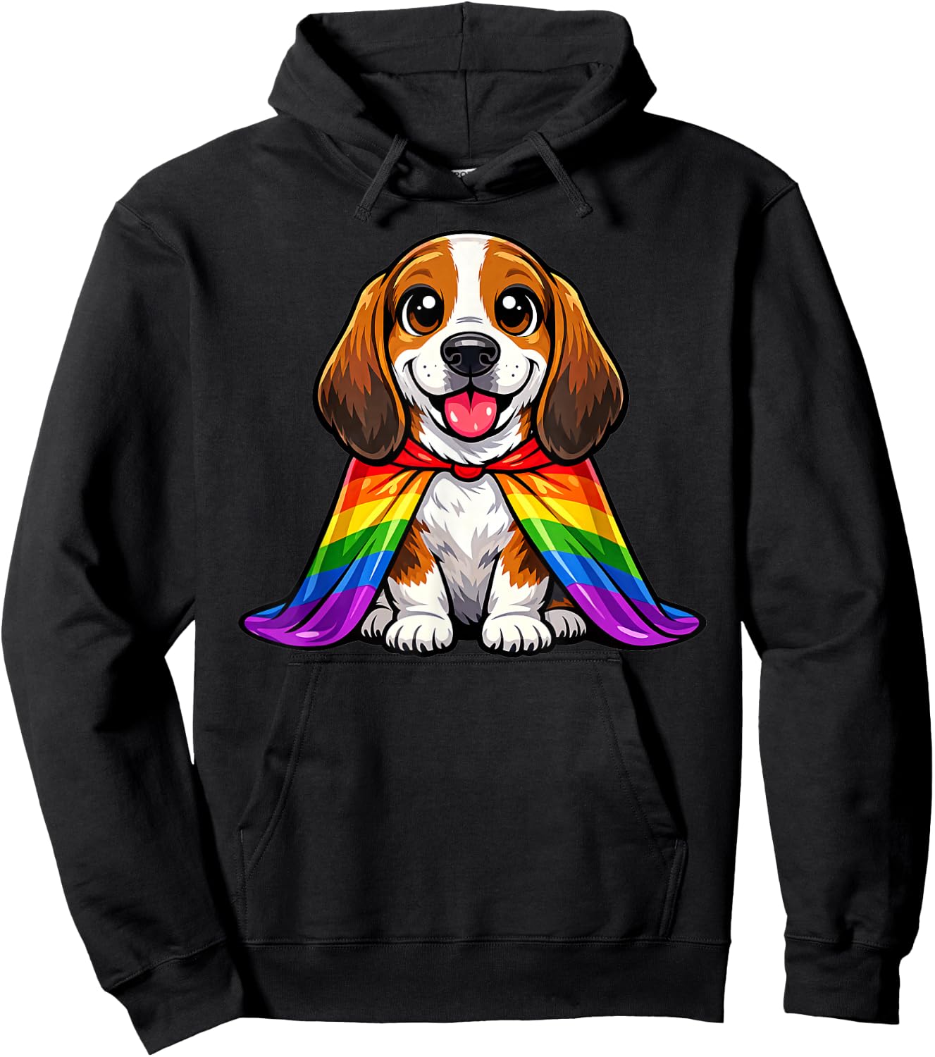 Cute Basset Hound Puppy Pride Dog Rainbow Cape LGBTQ+ Hoodie - Hoodie | Black