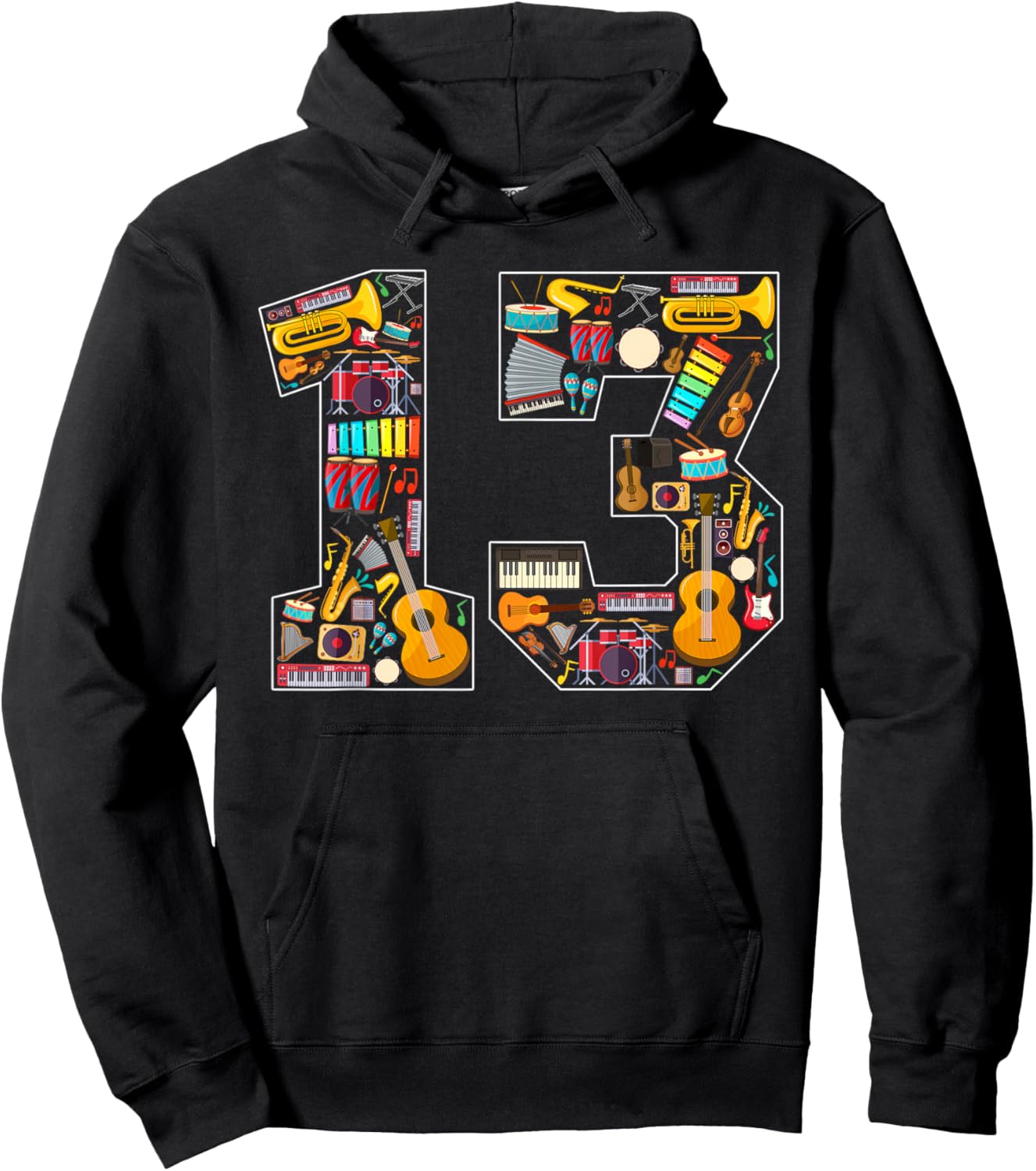 13th Birthday Musical Instruments Theme 13 Year Old Party Hoodie - Hoodie | Black