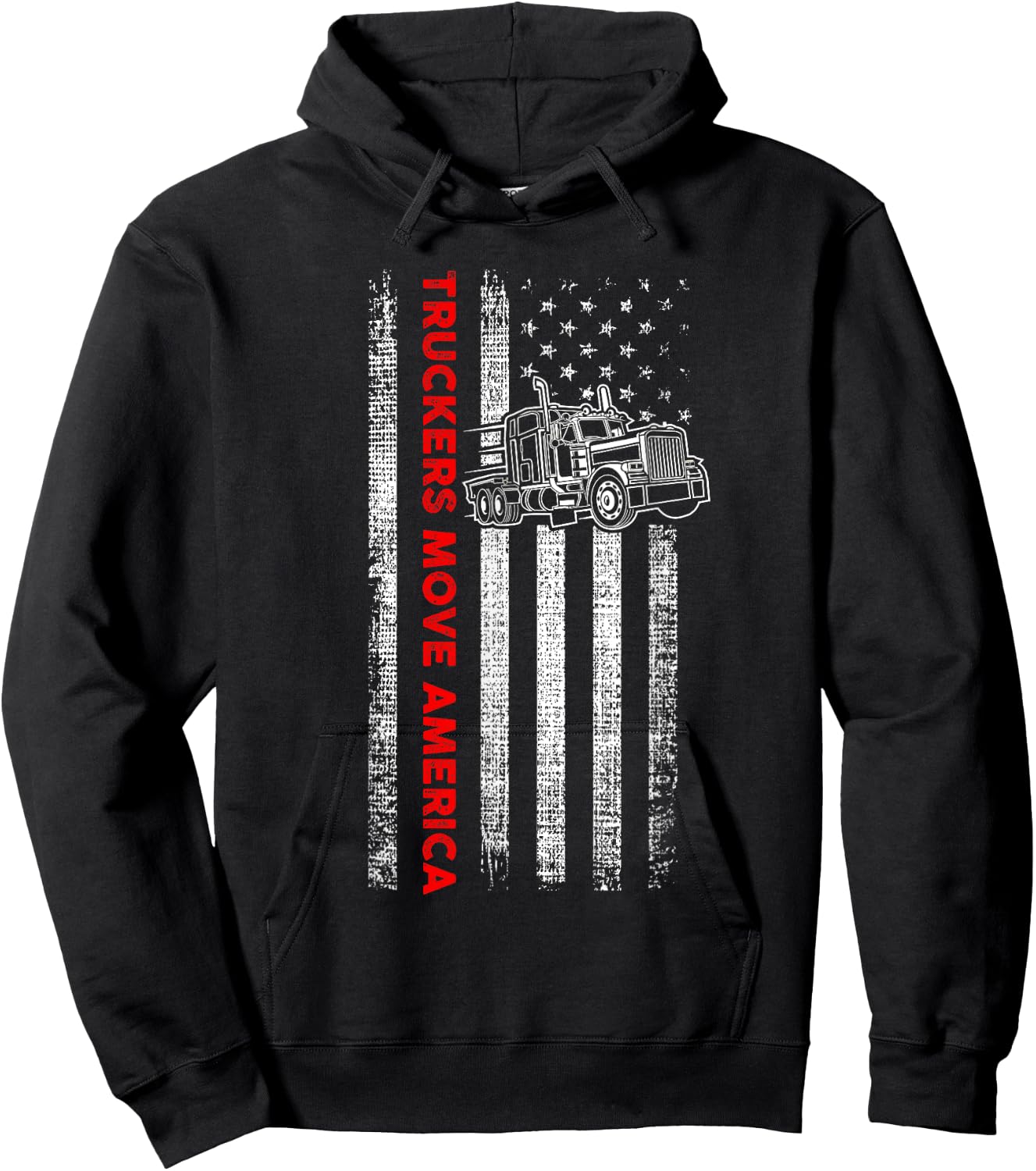 Truckers Move America - Patriotic Trucker - American Flag Hoodie - Hoodie | Black