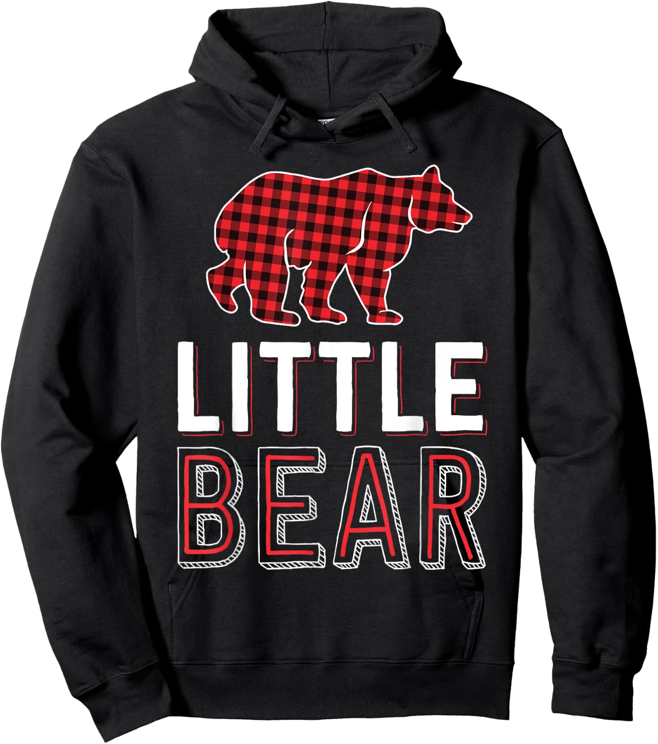 Little Bear Kid Red Buffalo Plaid Matching Family Christmas Hoodie - Hoodie | Black