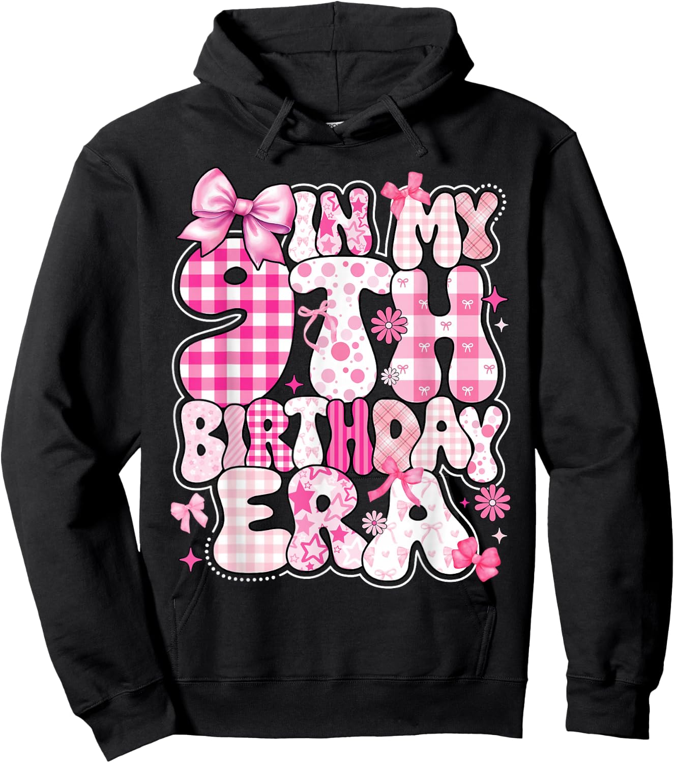 Kids In My 9th Birthday Era Girl 9 Year Old Coquette Bow Hoodie - Hoodie | Black