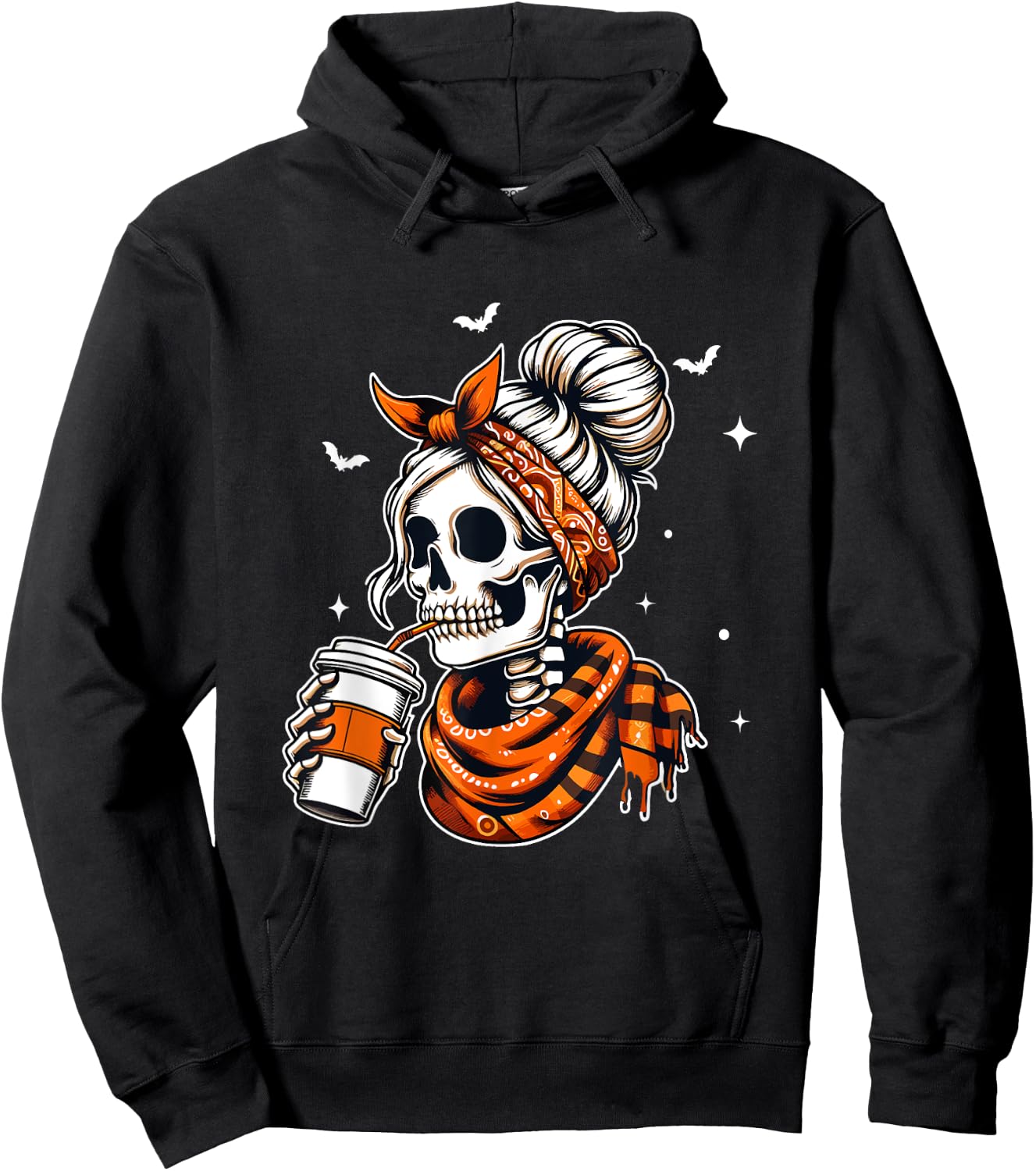 Halloween Skeleton Messy Bun Coffee Funny Halloween Mom Hoodie - Hoodie | Black