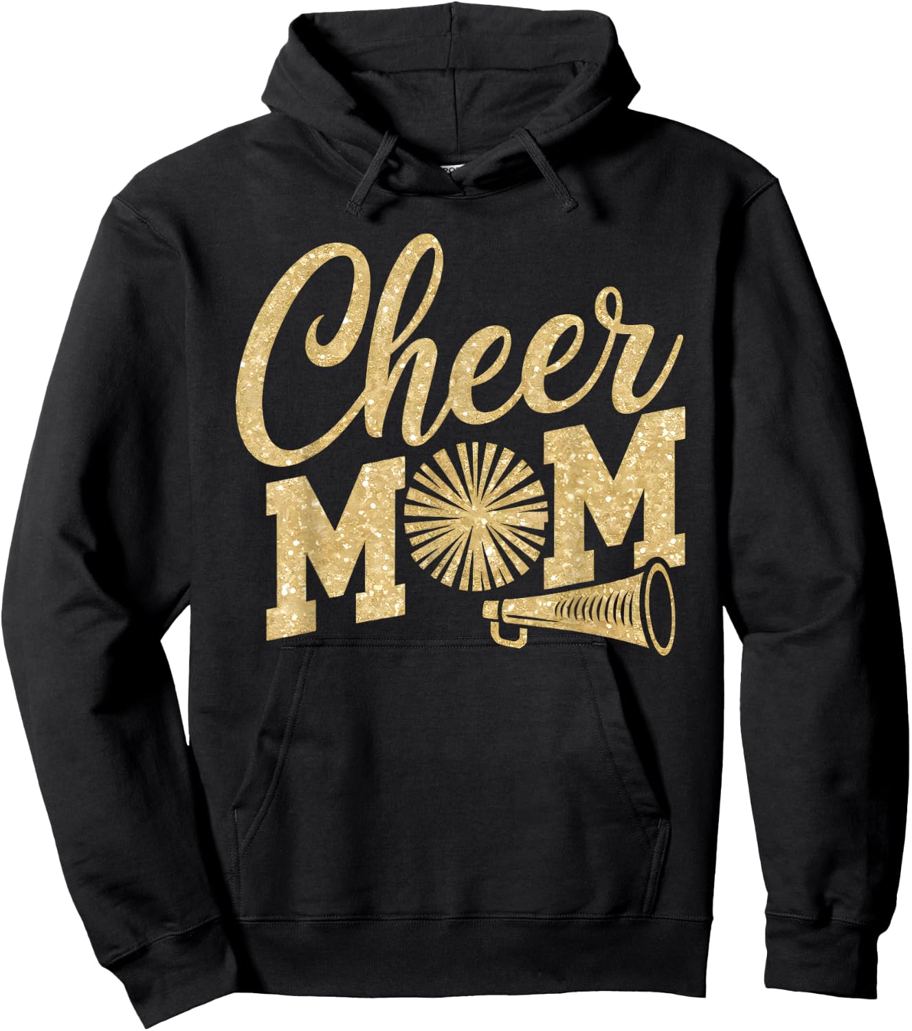Cheer Mom Biggest Fan Cheerleader Black Yellow Gold Pom Pom Hoodie - Hoodie | Black