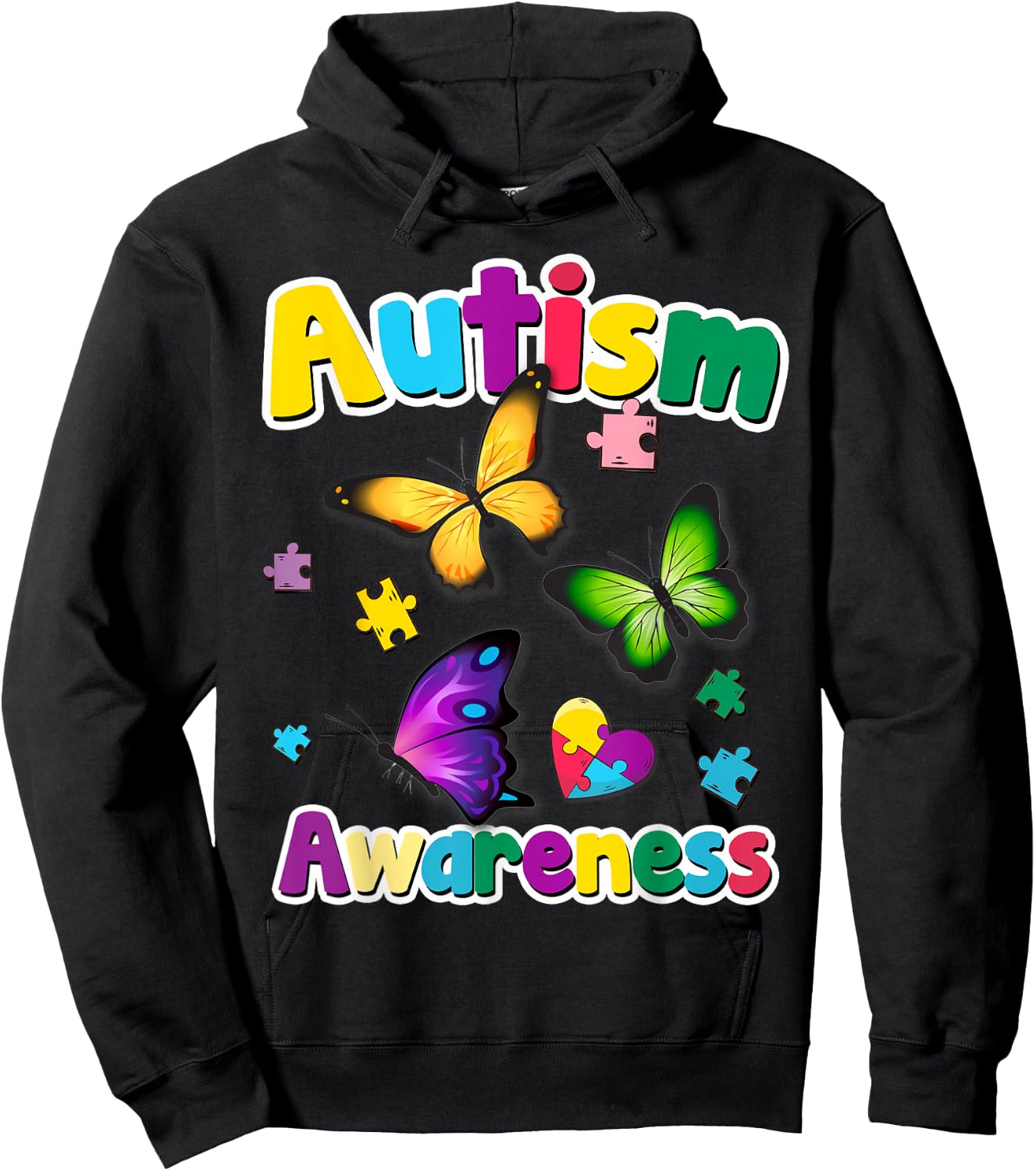 Autism Awareness Butterfly Puzzle Pieces Gift Hoodie - Hoodie | Black