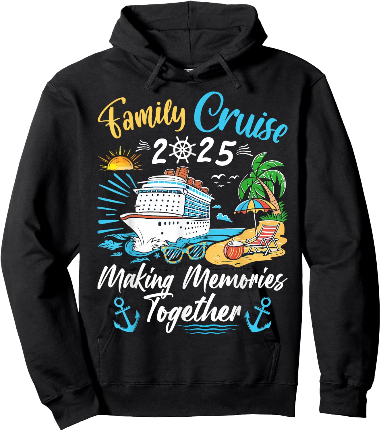 Family Cruise Party Celebration Costume Outfit -Adults, Kids Family Matching Cruise Vacation Party Black Short Sleeve Small, Medium, Large, Extra Large Hoodie - Hoodie | Black