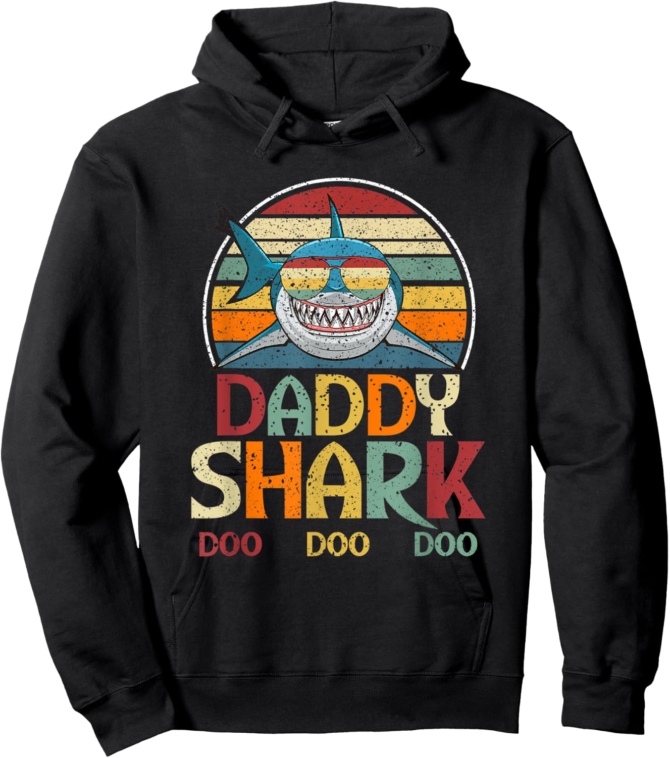 Retro Vintage Daddy Shark Gift Hoodie - Hoodie | Black