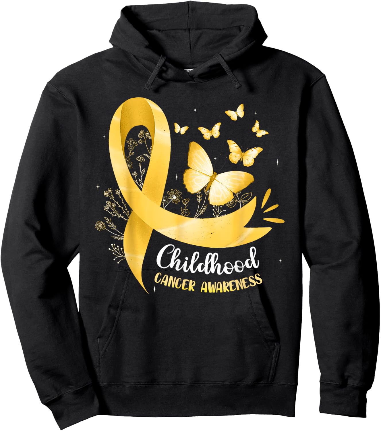 Gold Ribbon Childhood Cancer Awareness Girls Kids Women Hoodie - Hoodie | Black