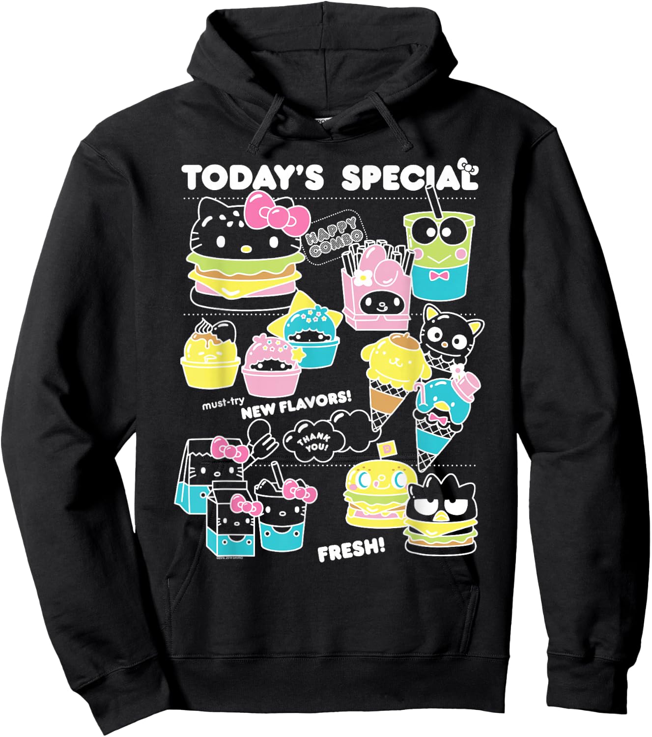 Hello Sanrio Kawaii Burger Shop Foodie Menu Shirt Hoodie - Hoodie | Black
