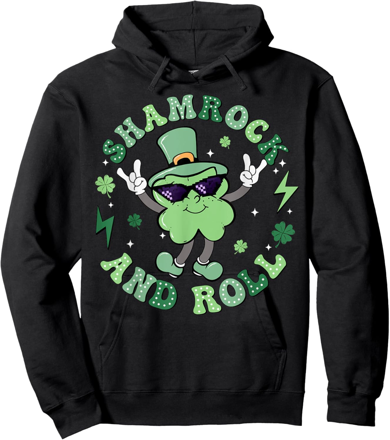Shamrock and Roll St Patricks Day Clover Irish Kid Boys Girl Hoodie - Hoodie | Black