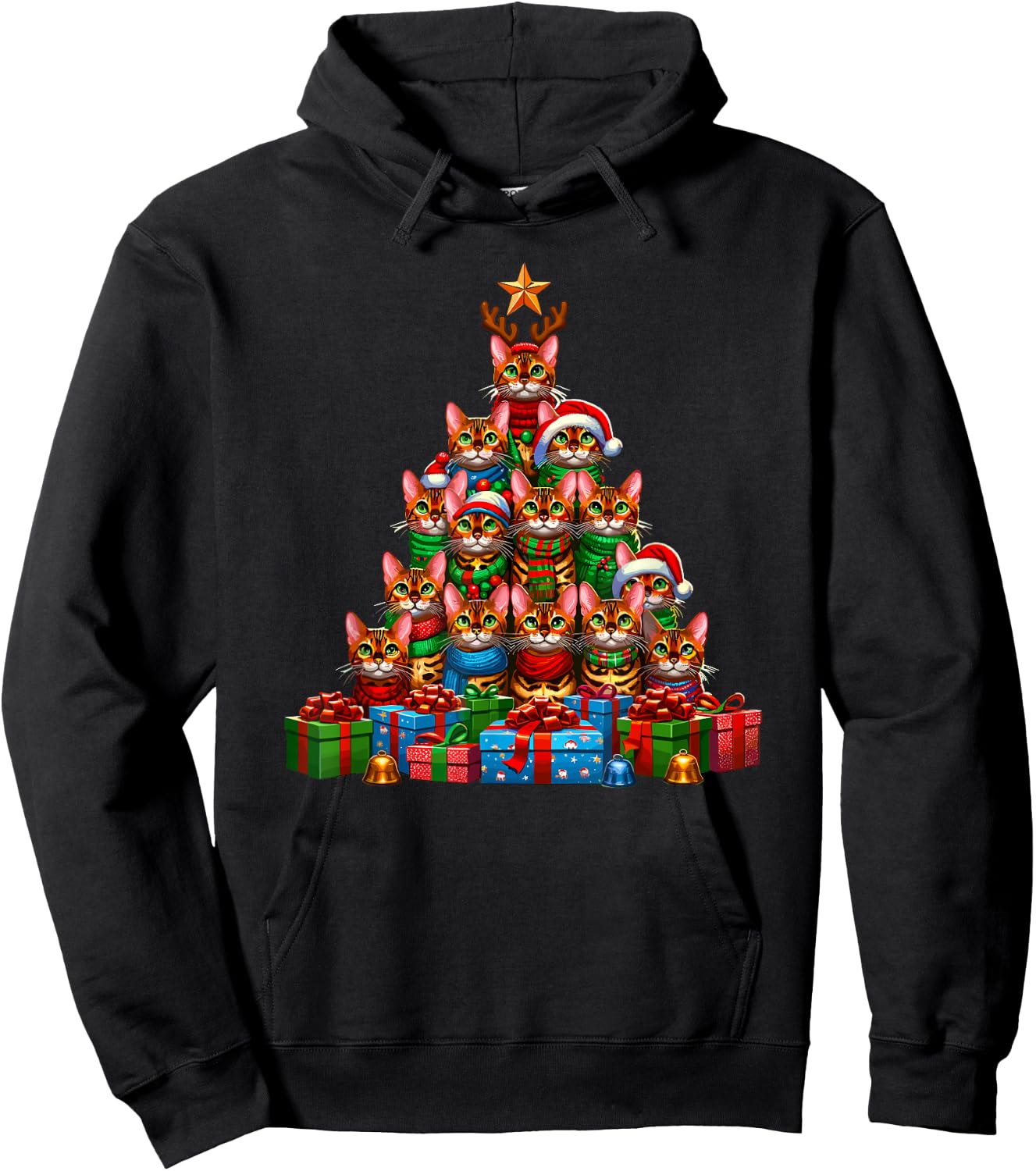 Christmas Tree Bengal Cat Men Women Kids Hoodie - Hoodie | Black