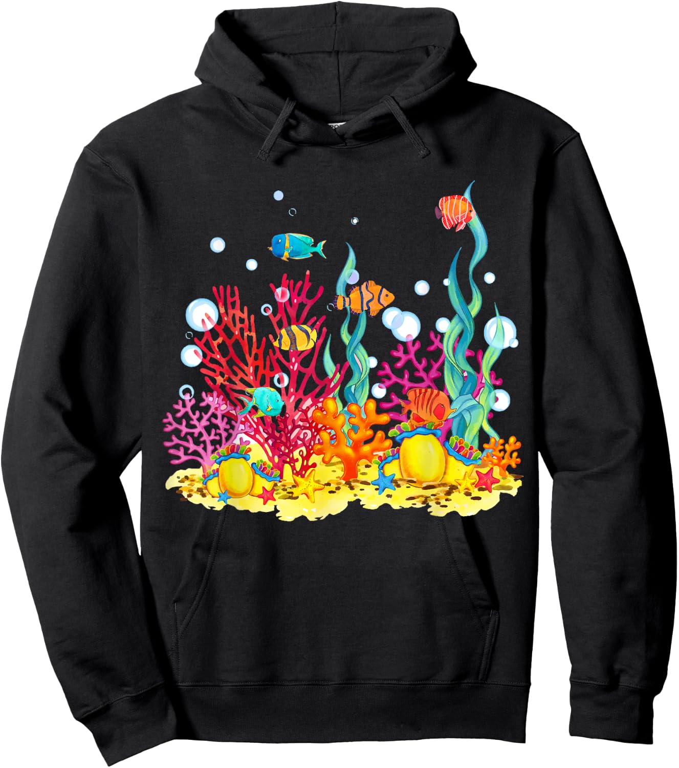 Watercolour coral reef with fish, beautiful underwater world Hoodie - Hoodie | Black
