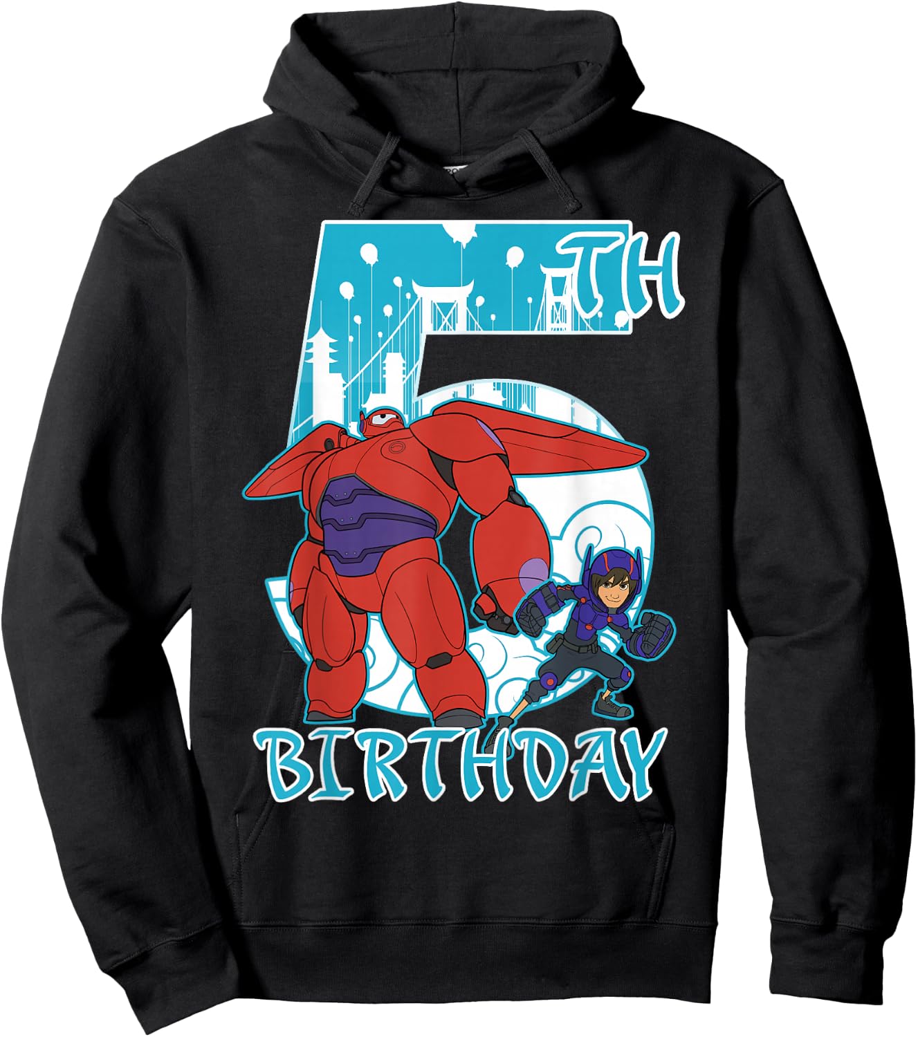 Disney Big Hero 6 Baymax Hiro 5th Birthday Graphic Hoodie - Hoodie | Black