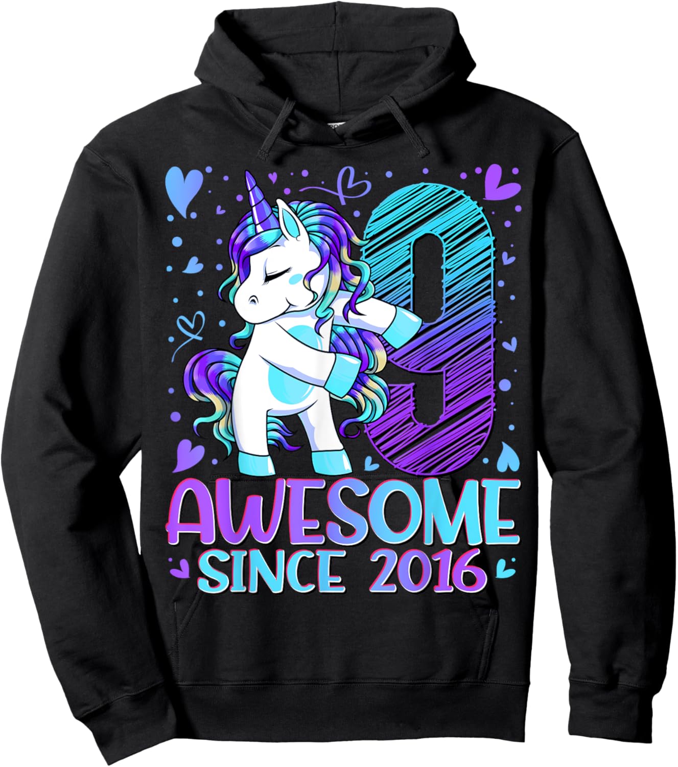 9 Year Old Unicorn Gifts For Girls 9th Birthday Girl Party Hoodie - Hoodie | Black
