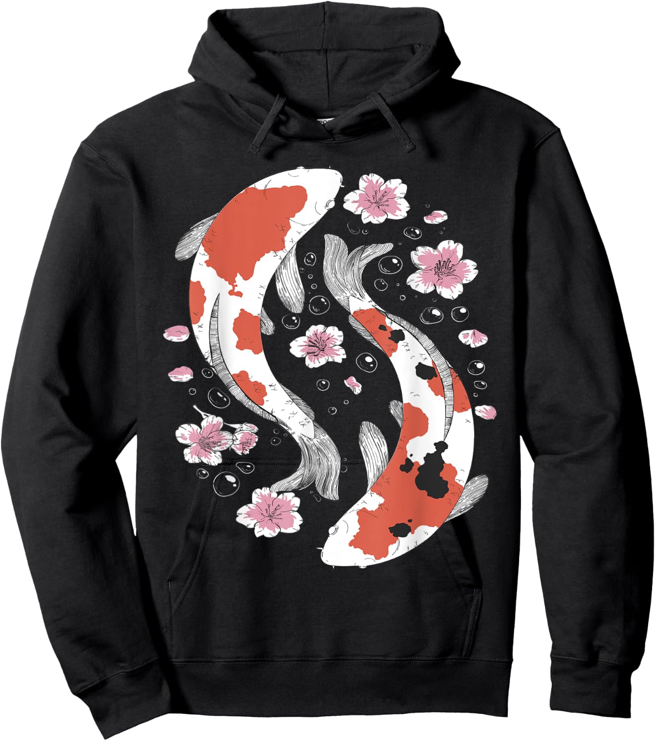 Japanese Koi Fish Sakura Cherry Blossom Floral Art Hoodie - Hoodie | Black