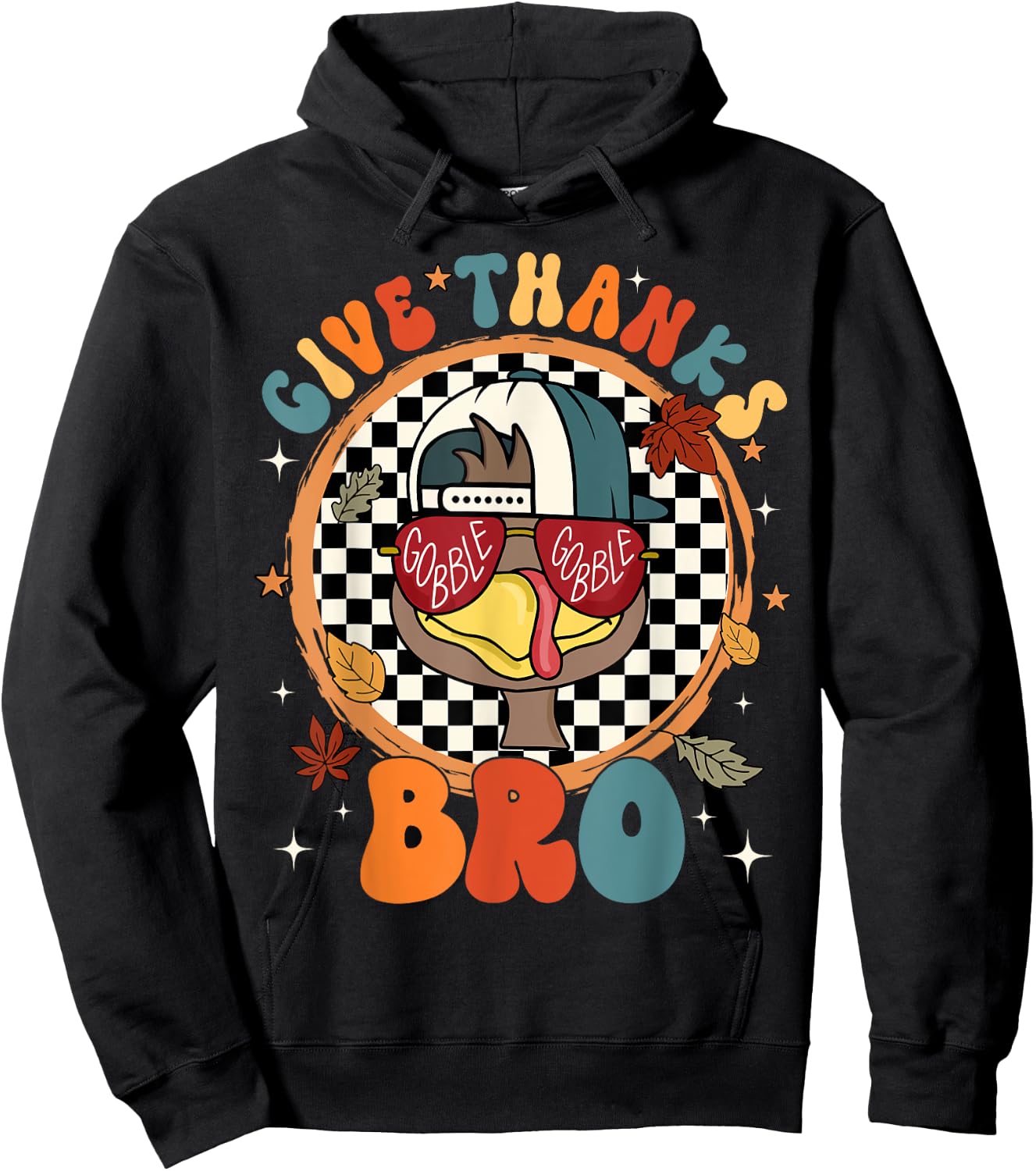 Give Thanks Bro Cute Turkey Thankful Thanksgiving Boys Hoodie - Hoodie | Black
