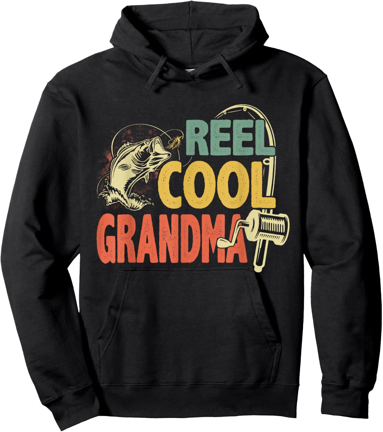 Retro Vintage Reel Cool Grandma Mothers Day Fishing Women Hoodie - Hoodie | Black