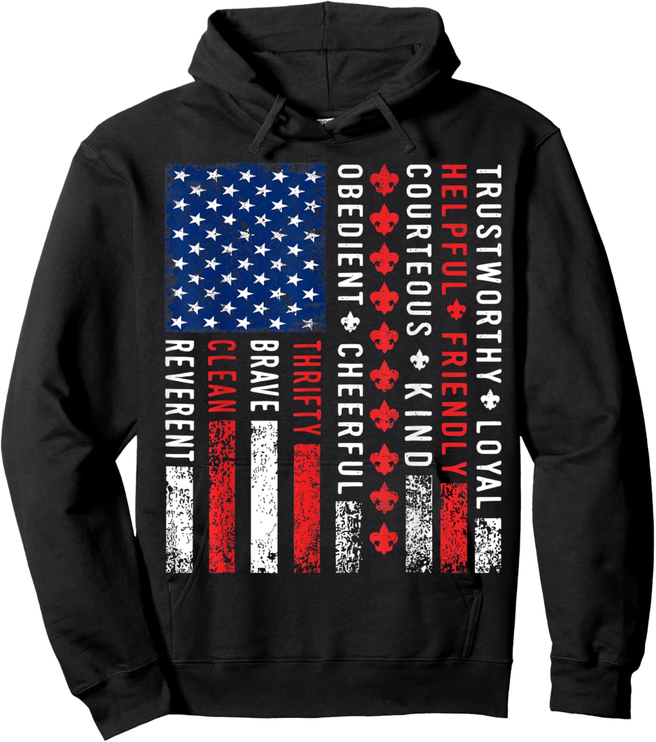 American Flag Vintage Style Outdoors Scouting Law Hoodie - Hoodie | Black