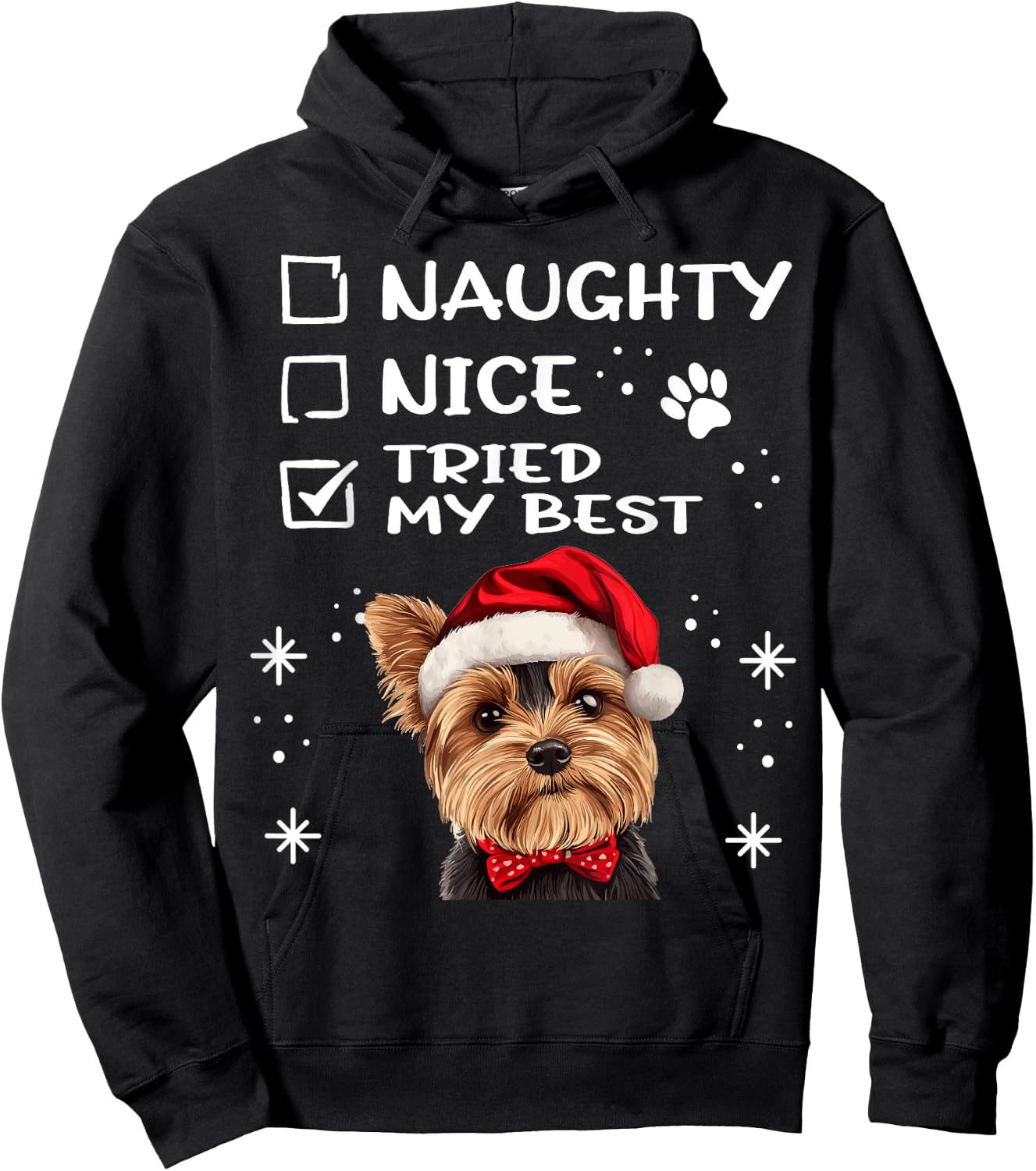Cute Yorkshire Terrier Yorkie dog Dog Christmas Naughty Nice Hoodie - Hoodie | Black