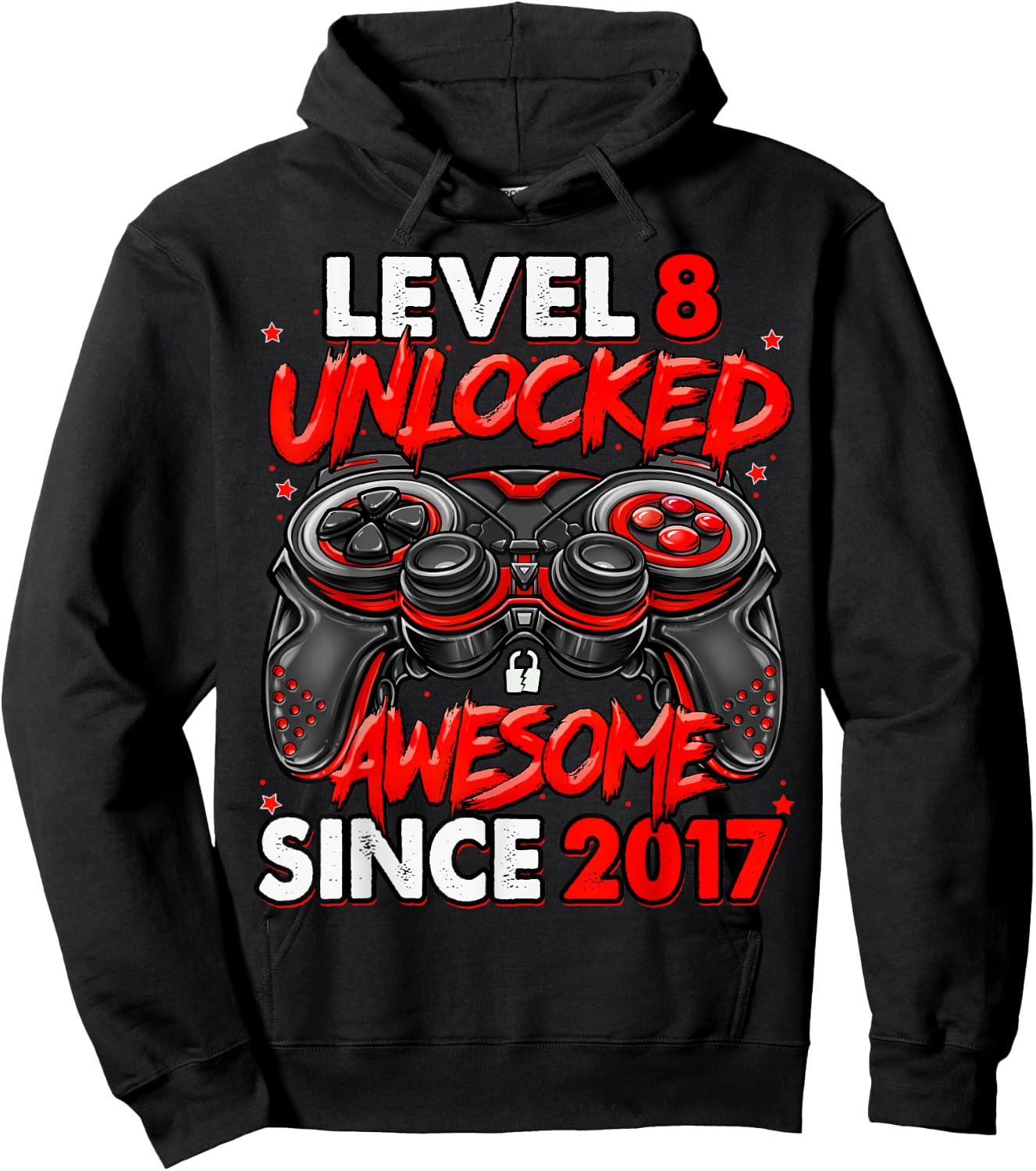 Level 8 Unlocked Awesome Since 2017 8th Birthday Gaming Hoodie - Hoodie | Black
