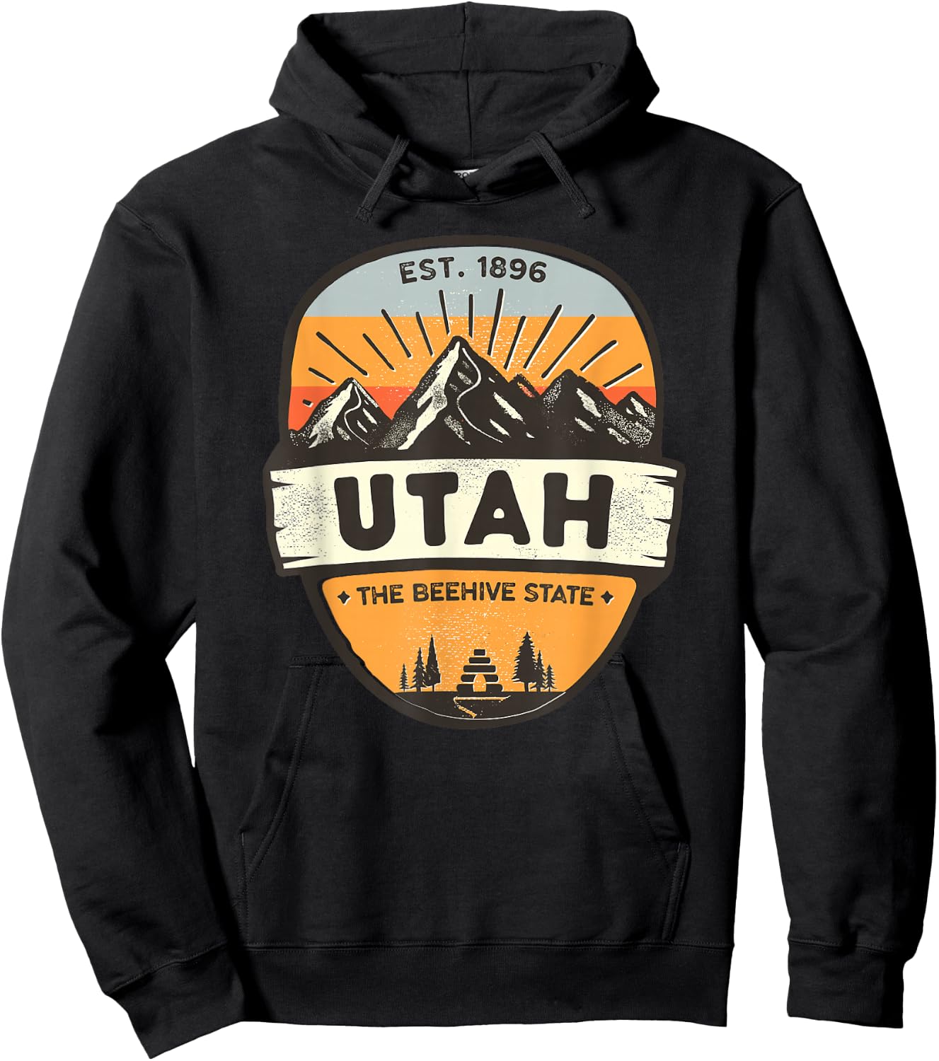 Utah The Beehive State, Vintage Retro Mountain, Camping Hoodie - Hoodie | Black