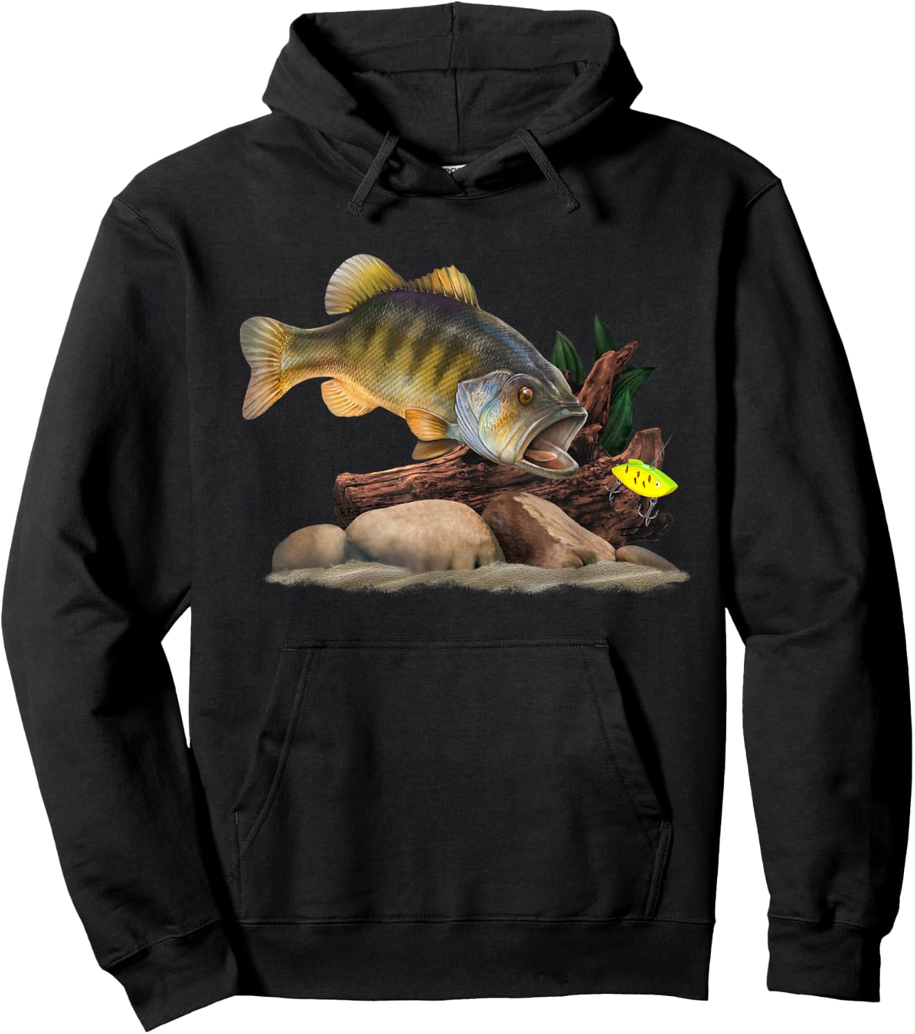 Largemouth Bass And Fishing Lure Fisherman Hoodie - Hoodie | Black