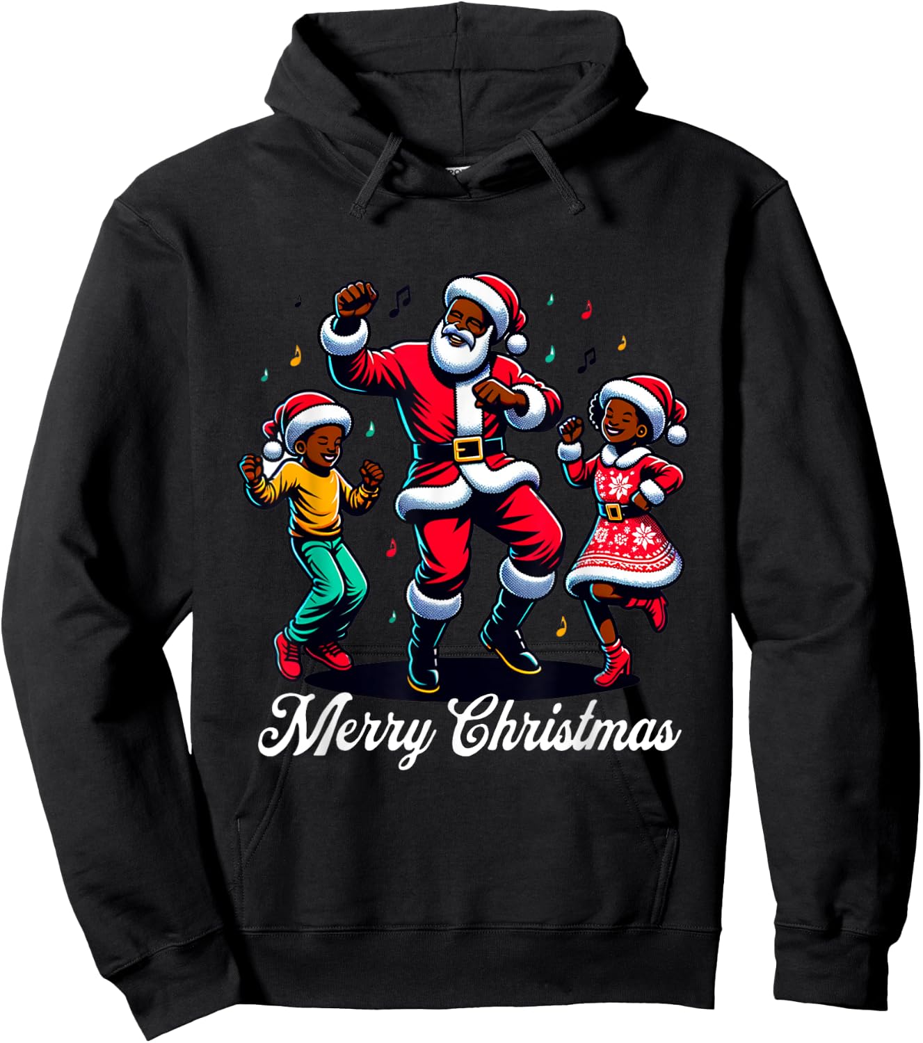 African American Christmas Family Santa Merry Christmas Hoodie - Hoodie | Black