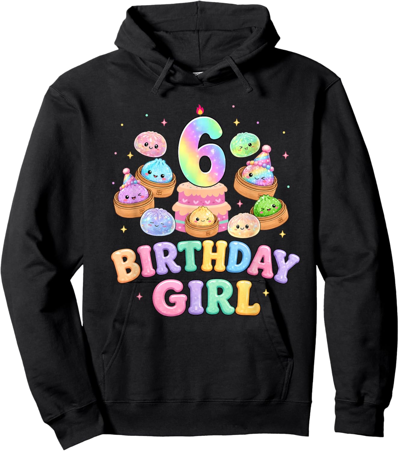 6th Birthday Girl Dumpling Shirt Cute Kawaii Dumpling Party Hoodie - Hoodie | Black