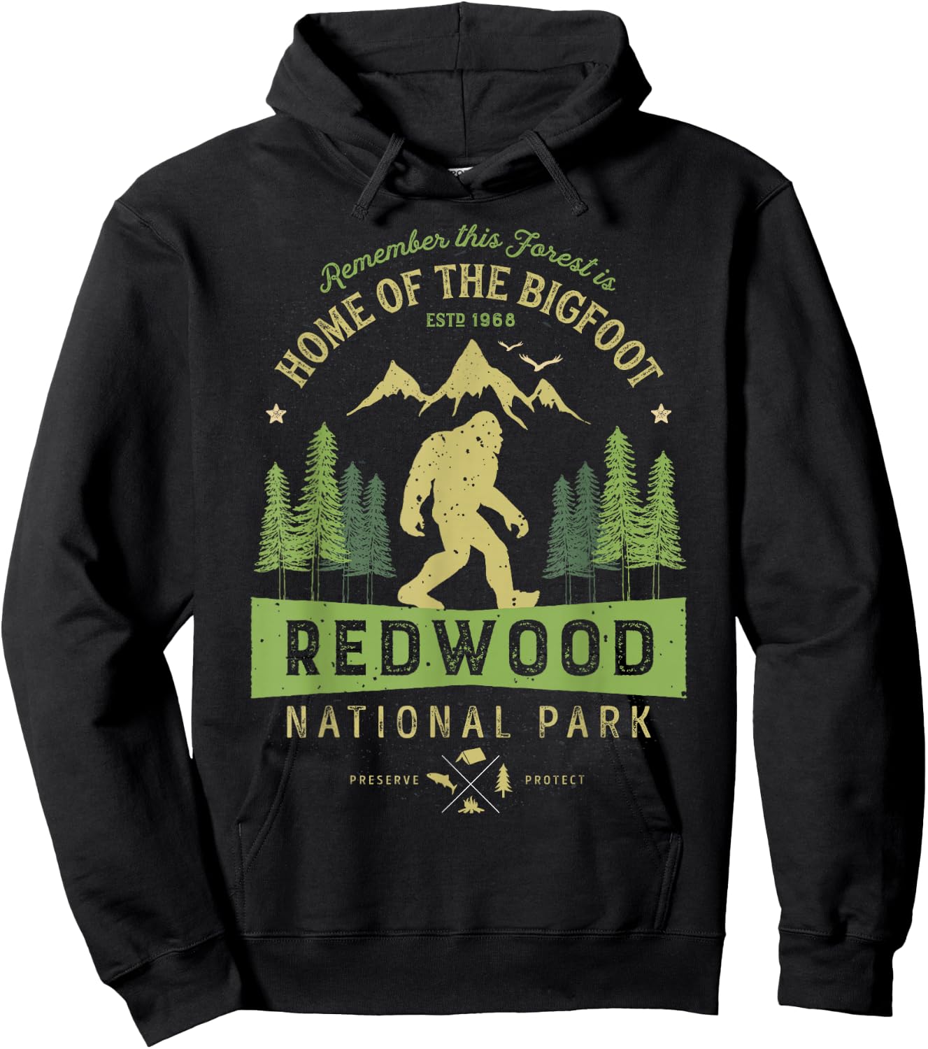 Redwood National Park T Shirt Vintage California Bigfoot Hoodie - Hoodie | Black