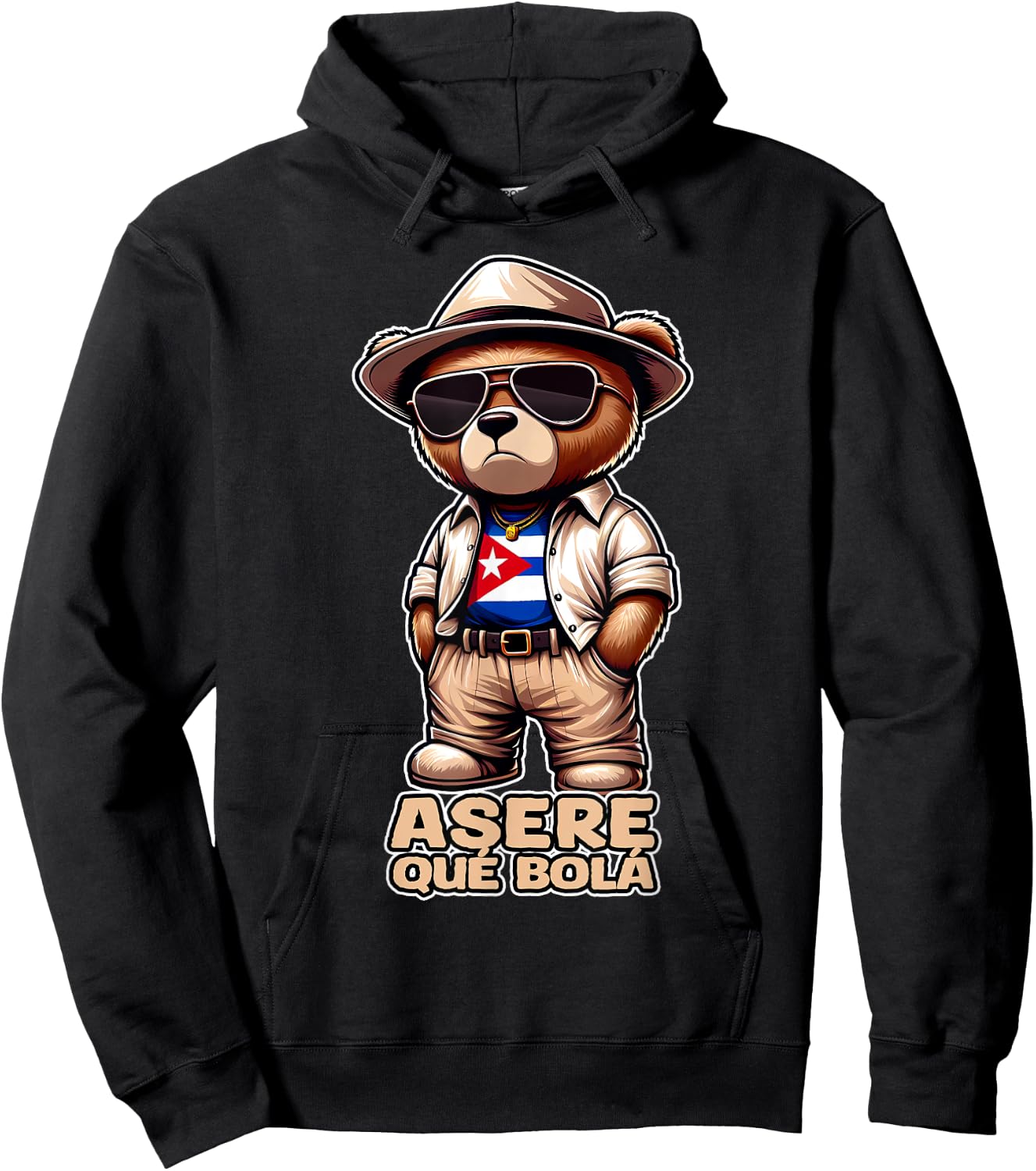 ASERE QUE BOLA Cute Proud Cuban Teddy Bear Slang Cuba Flag Hoodie - Hoodie | Black