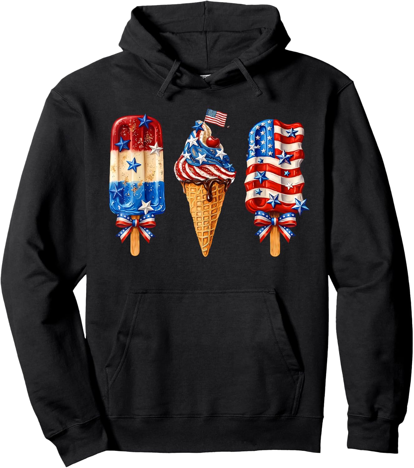 Fourth of July Ice Cream 250 Years Patriotic Popsicle Hoodie - Hoodie | Black