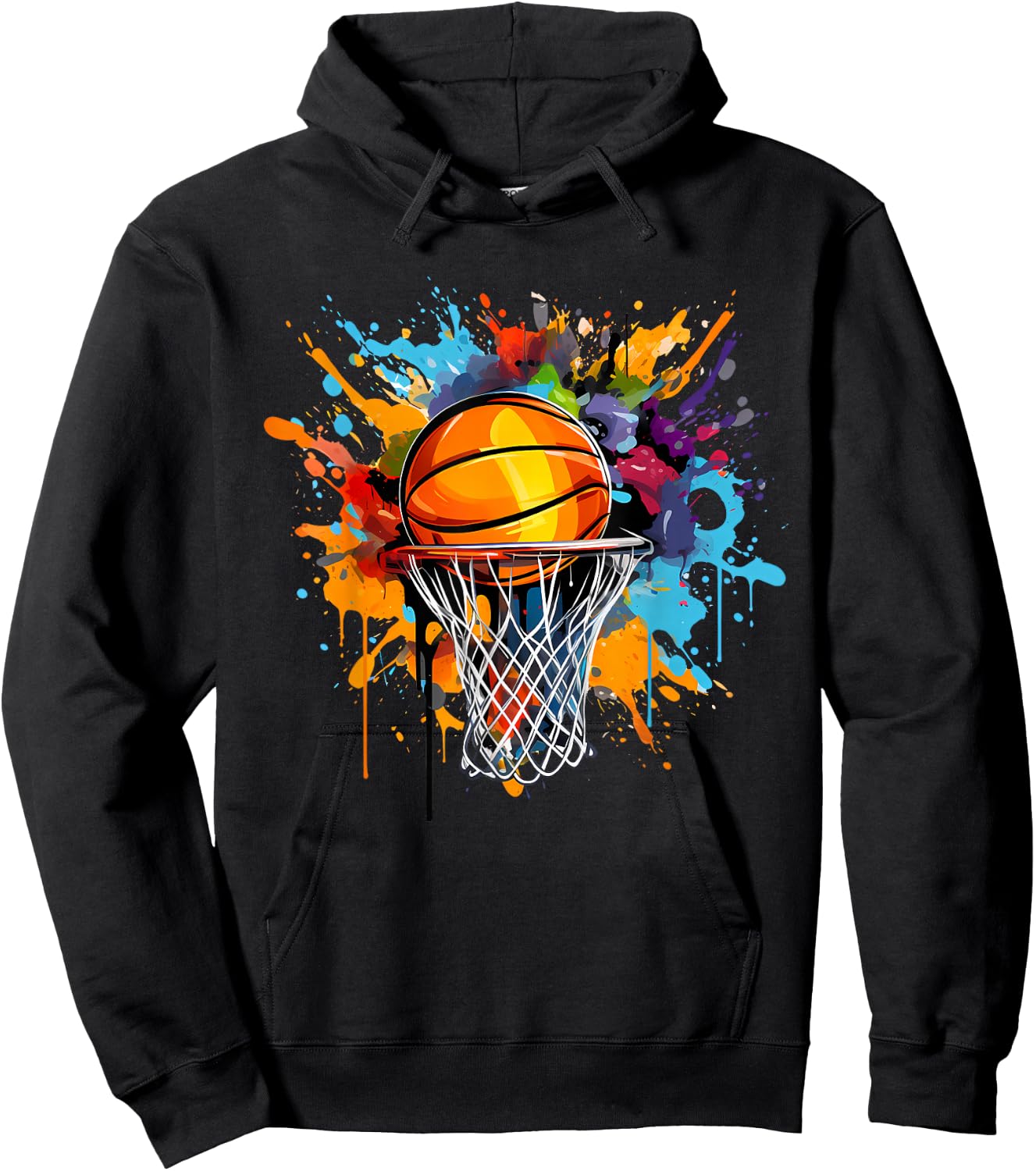 ÄBäsketballCo. Colorful Basketball Graphic , -Adults & Kids, Black, Small, Short Sleeve, , Classic Fit Hoodie - Hoodie | Black