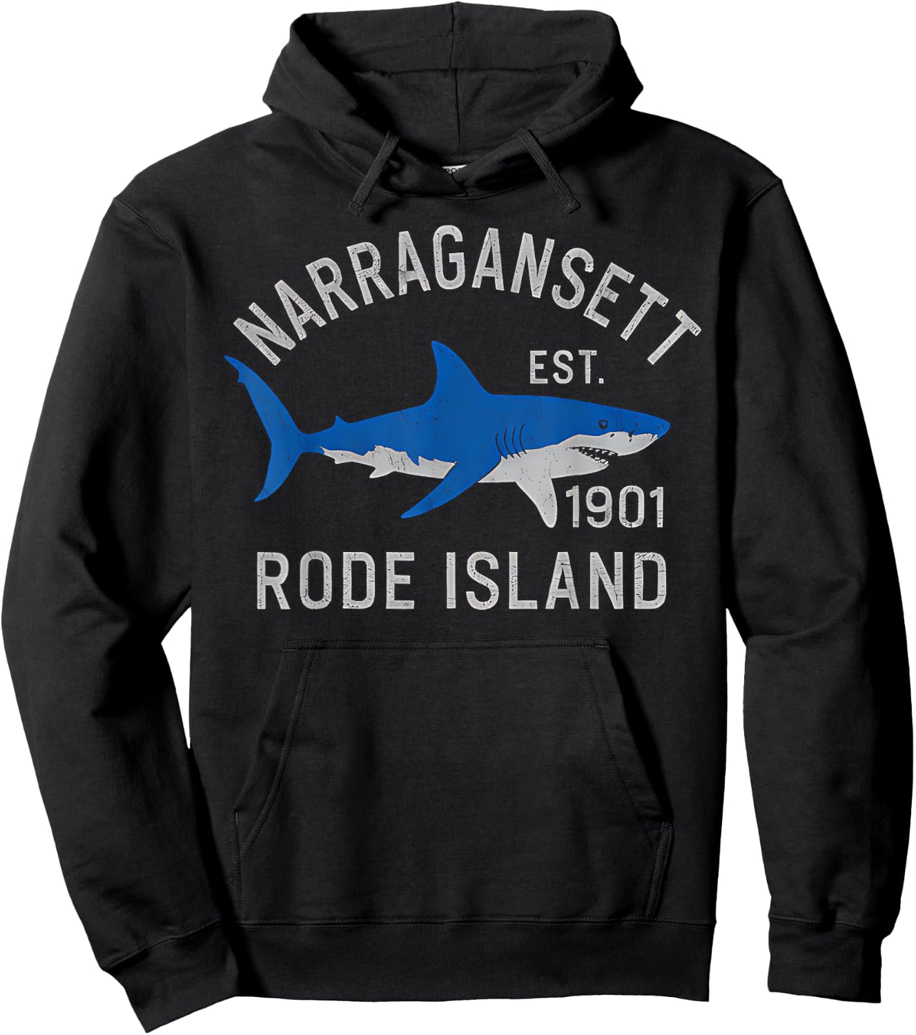 Narragansett Rhode Island Shark RI Ocean Beach Vacation Hoodie - Hoodie | Black