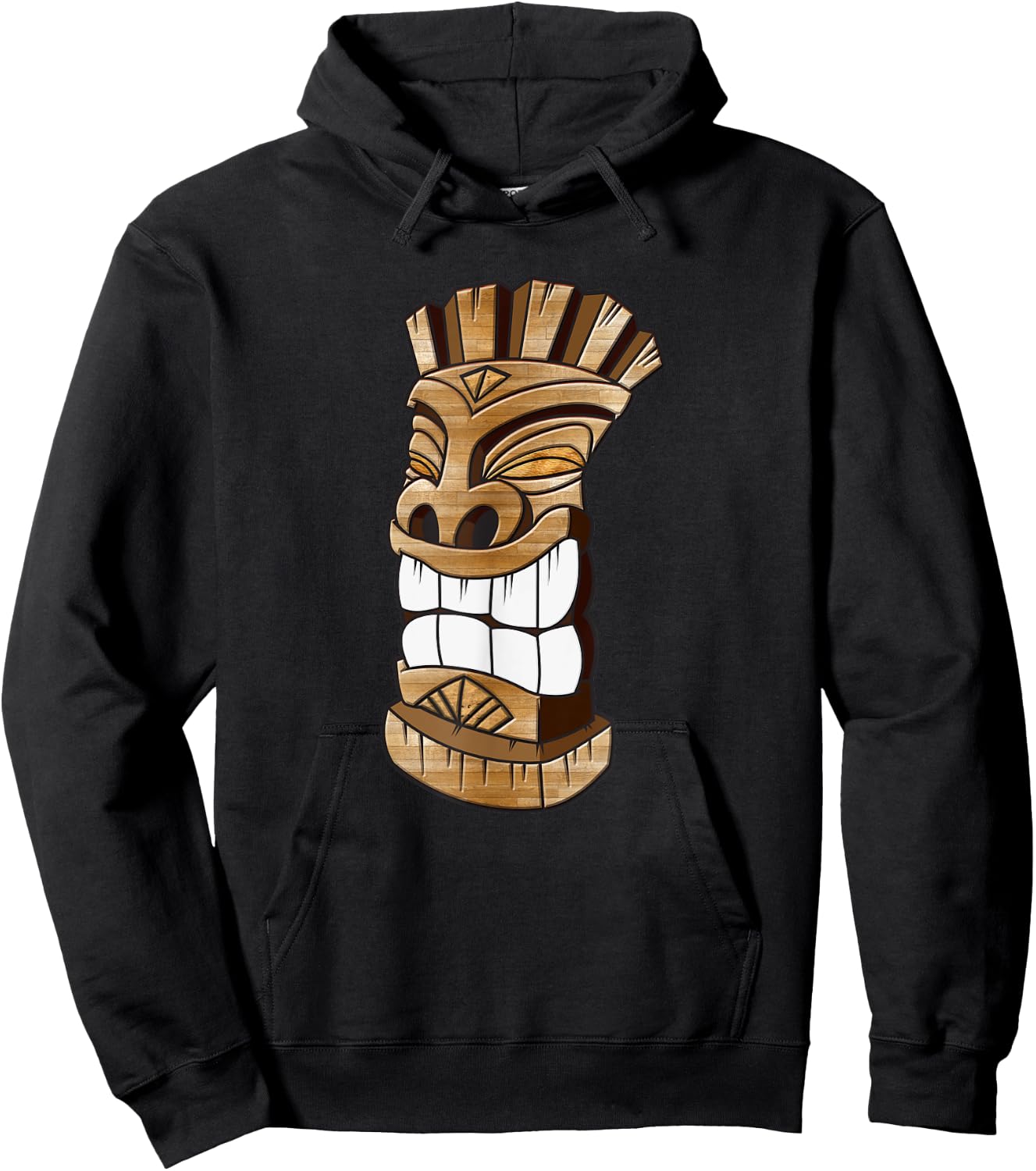 Smiling Hawaiian Wood Carved Tiki Hoodie - Hoodie | Black