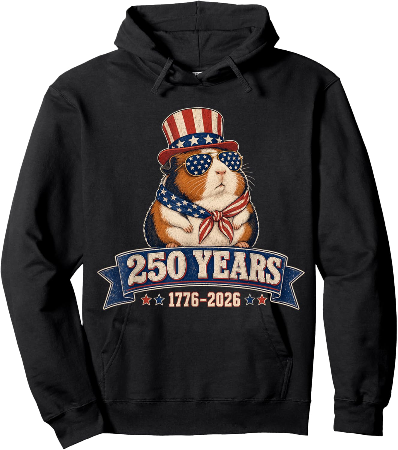 Patriotic Guinea Pig 250 Years 4th of July 2026 Hoodie - Hoodie | Black