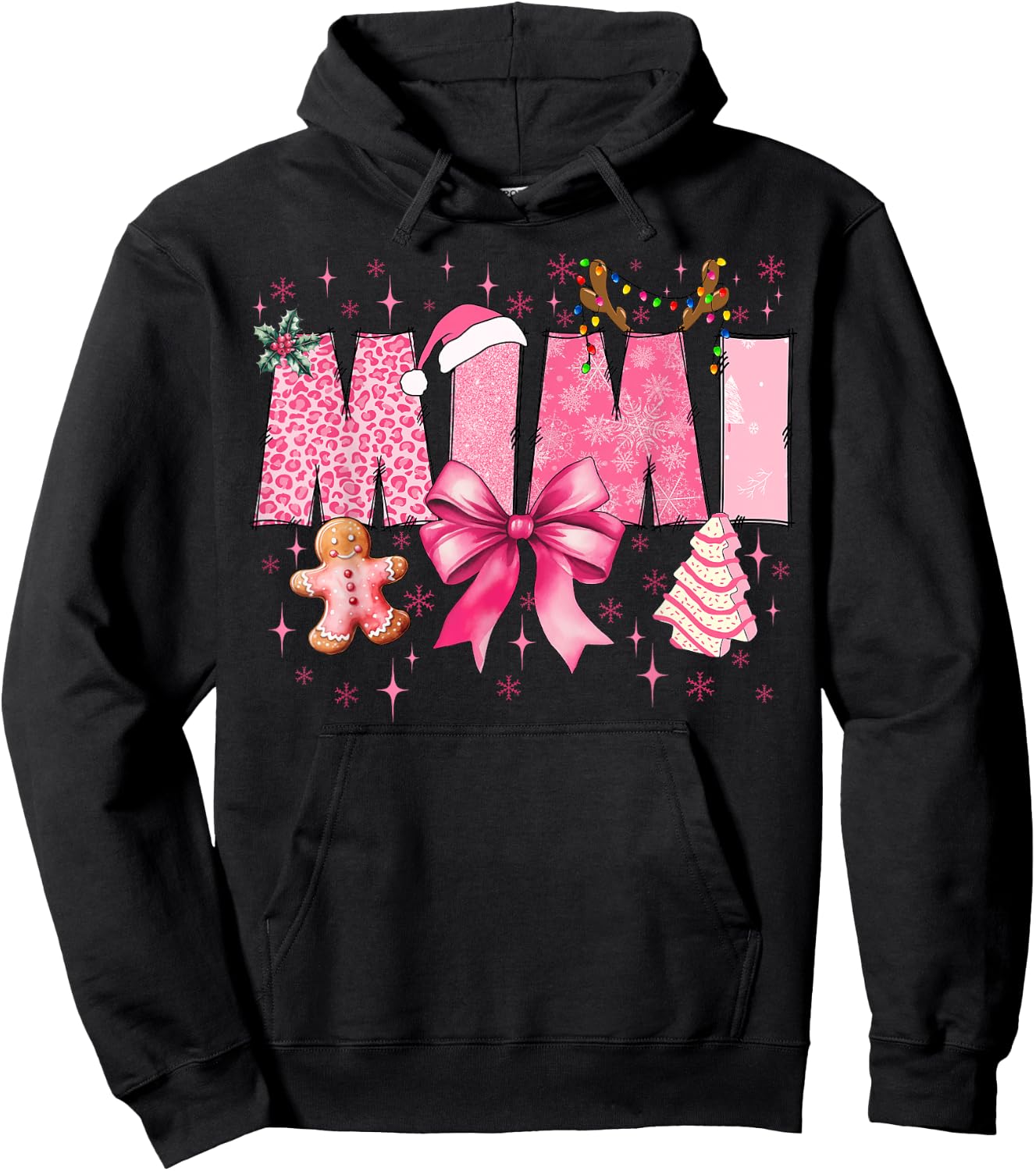 Mimi Cute Pink Coquette Bow Christmas Matching Family Xmas Hoodie - Hoodie | Black