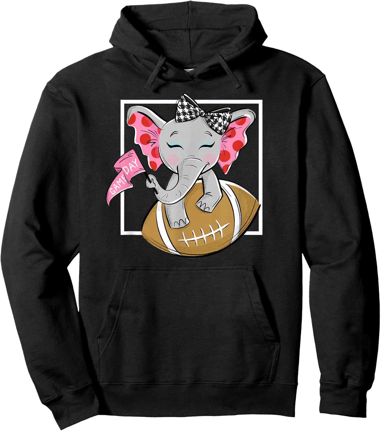 Cute Game Day Elephant Women and Girls Football Hoodie - Hoodie | Black