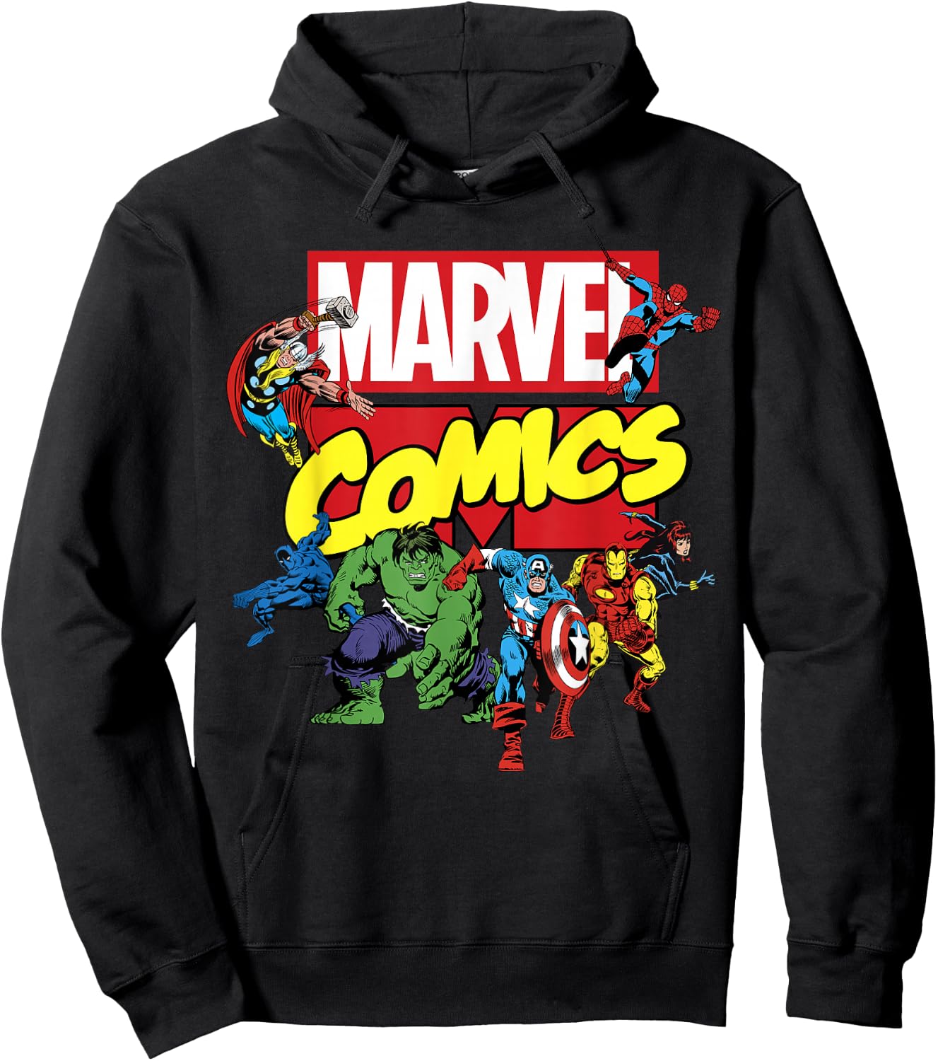 Marvel Exclusive Avengers Retro Comic Group Shot Logo Hoodie - Hoodie | Black