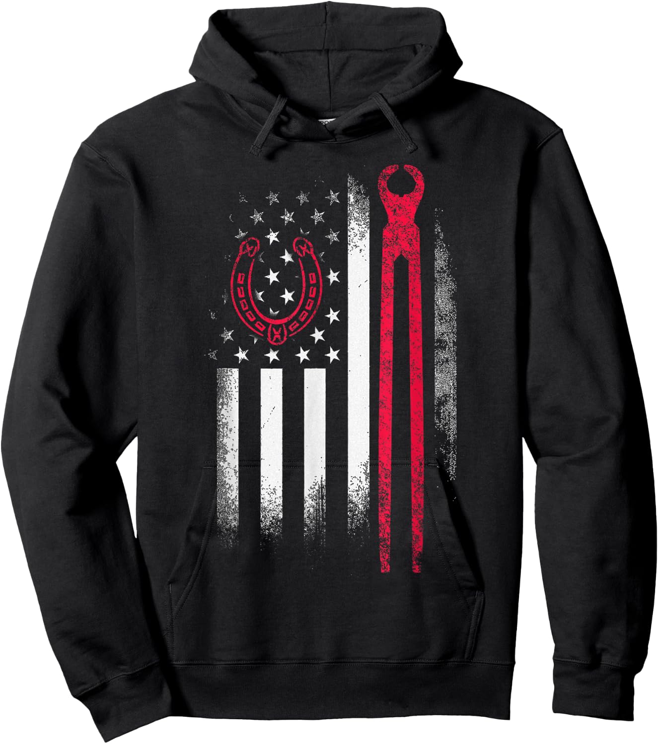 Farrier Tools Flag Horseshoe Hoof Trimming Equine Shoeing Hoodie - Hoodie | Black