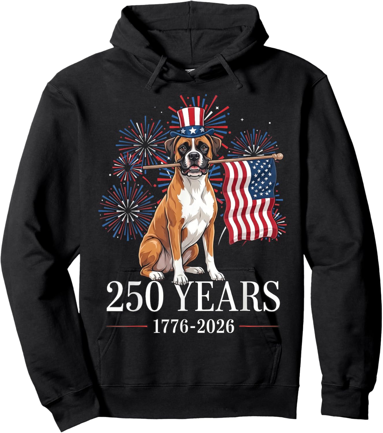 Boxer Dog American Flag 250 Years Patriotic Dogs Lovers Hoodie - Hoodie | Black