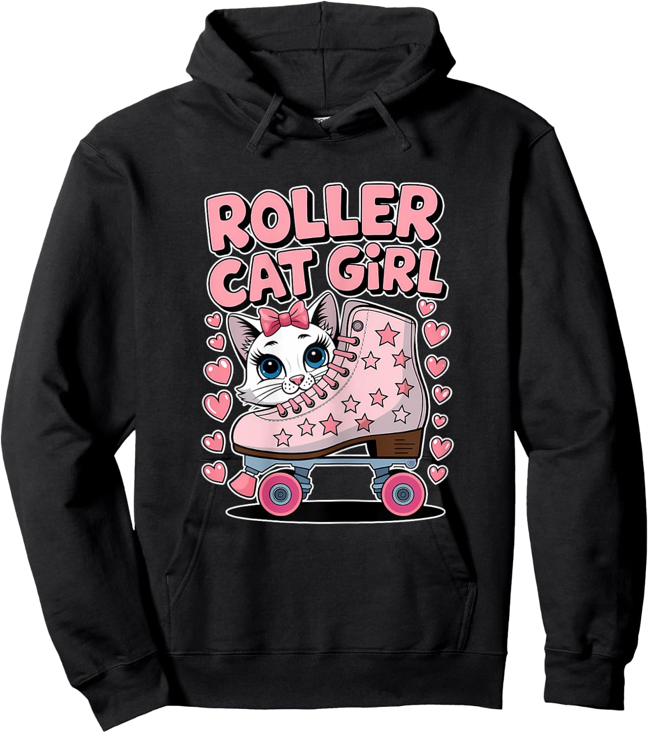 Roller Cat Girl Skating Cat Funny Roller Skating Hoodie - Hoodie | Black