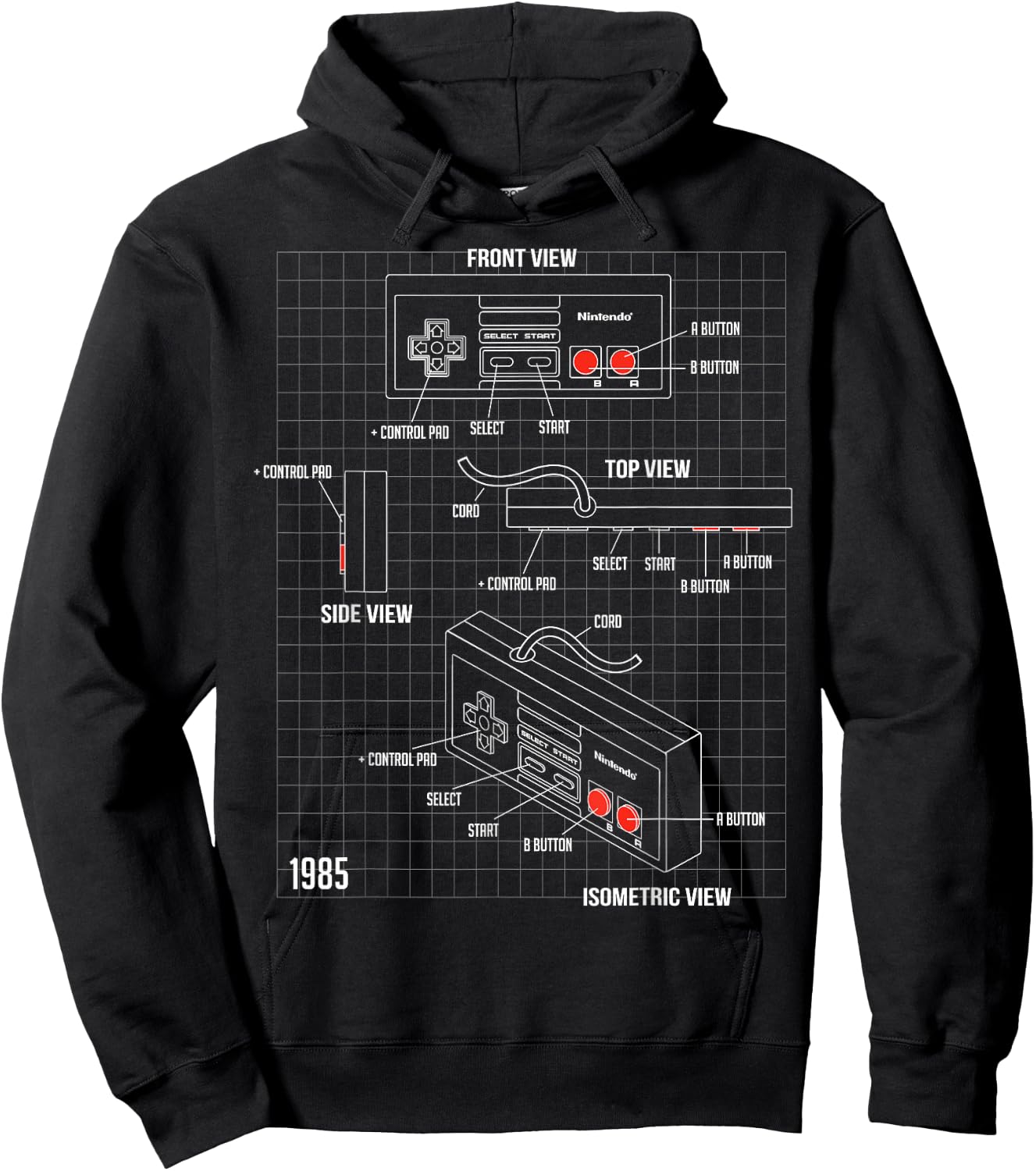 Nintendo NES Controller Parts Schematic Graphic Hoodie - Hoodie | Black