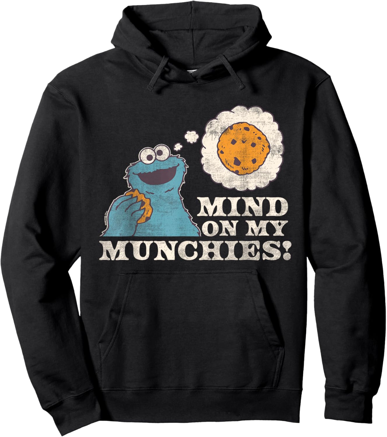 Sesame Street Vintage Heart Cookie Monster, Mind On Munchies Hoodie - Hoodie | Black