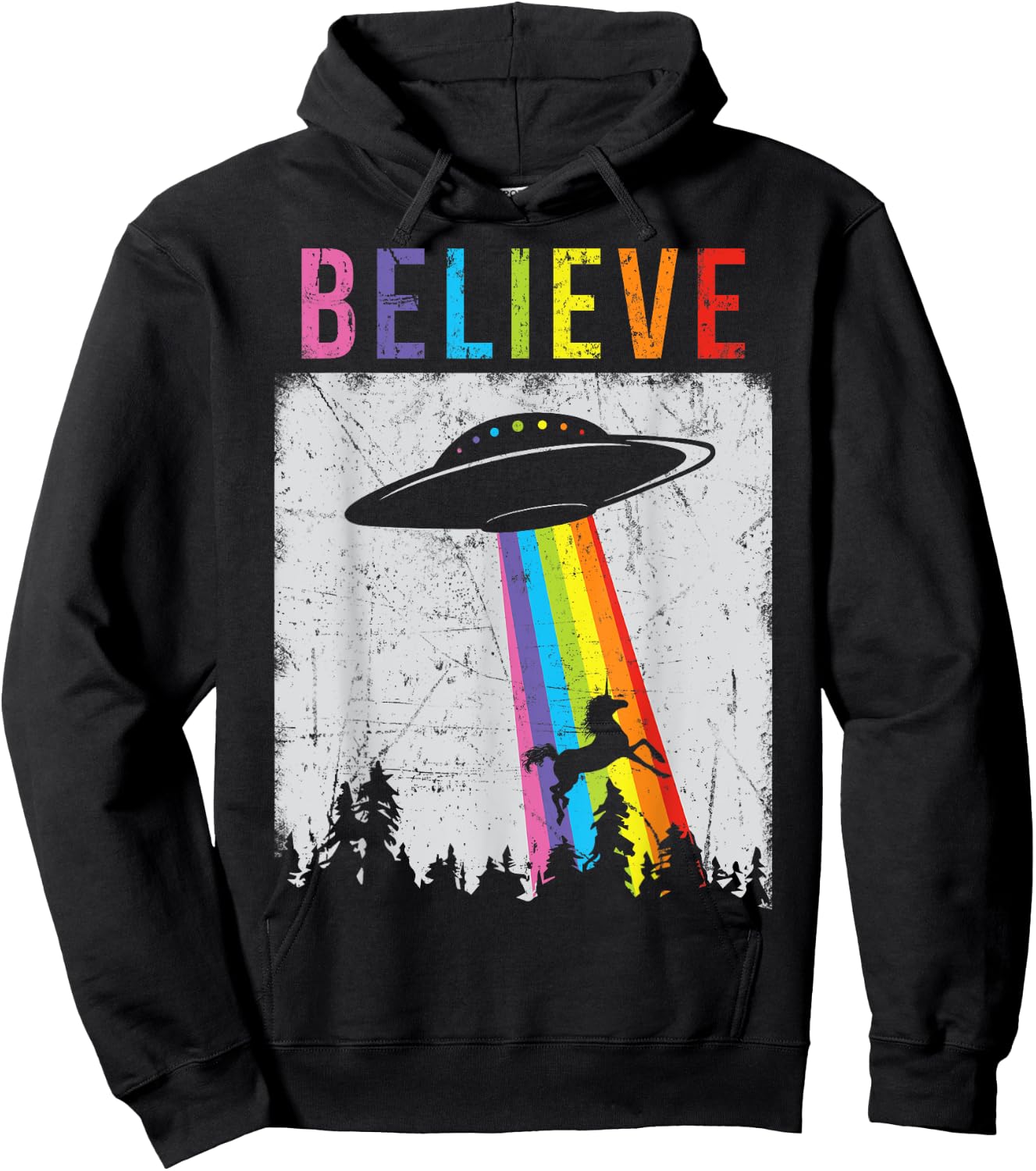 Alien Unicorn UFO Rainbow Hoodie - Hoodie | Black