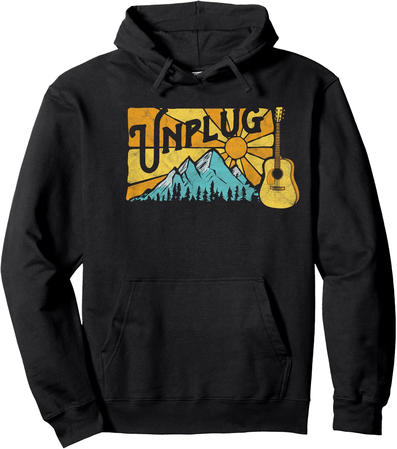 Retro Unplug Bluegrass & Acoustic Music Design Hoodie - Hoodie | Black