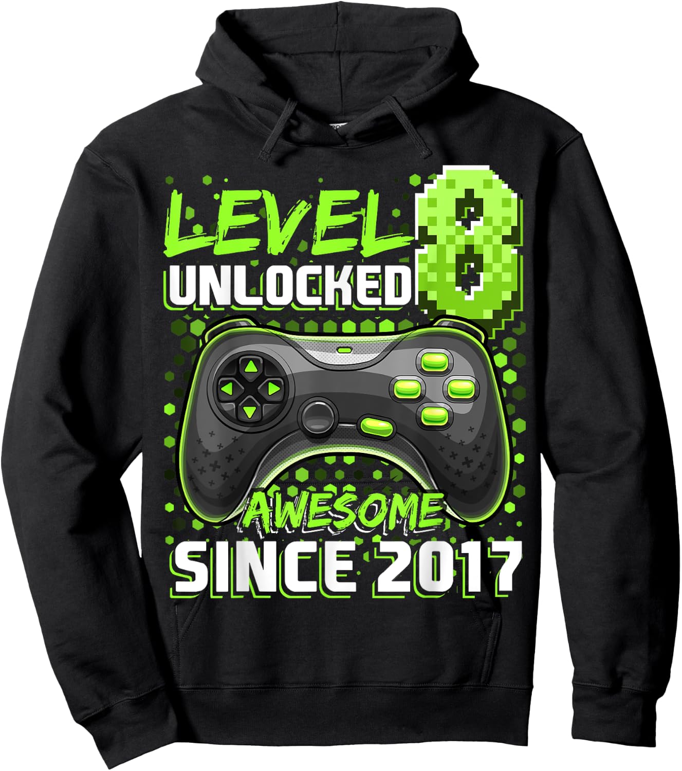 8th Birthday Boy Level 8 Gamer 8 Year Video Game Party Hoodie - Hoodie | Black