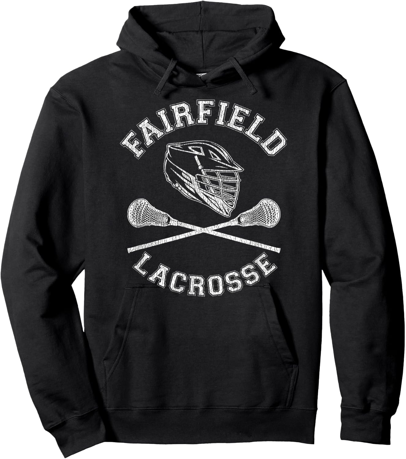 Fairfield Lacrosse Vintage Distressed Retro Lax Hoodie - Hoodie | Black