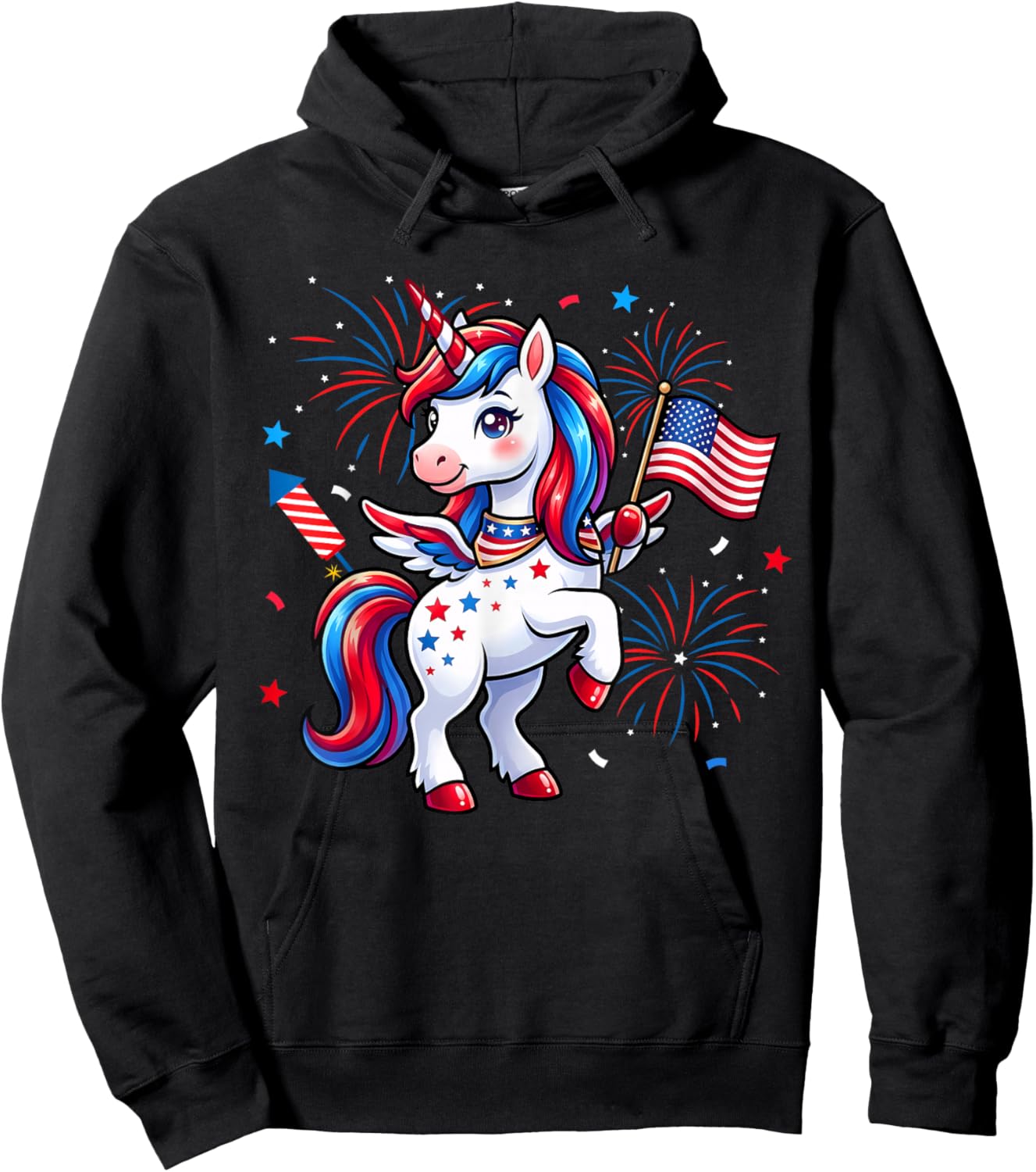 Patriotic Americorn Unicorn American 4th of July Kids Girls Hoodie - Hoodie | Black