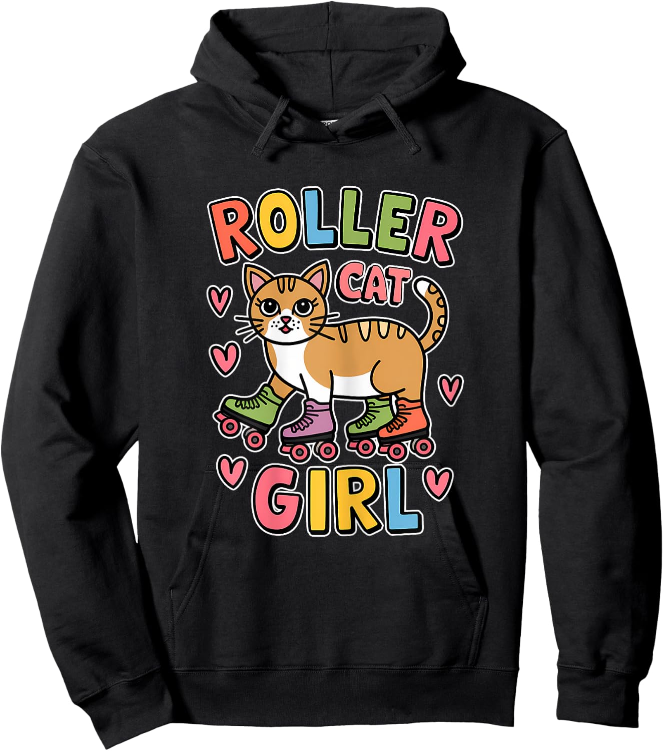 Roller Cat Girl Skating Cat Funny Roller Skating Hoodie - Hoodie | Black