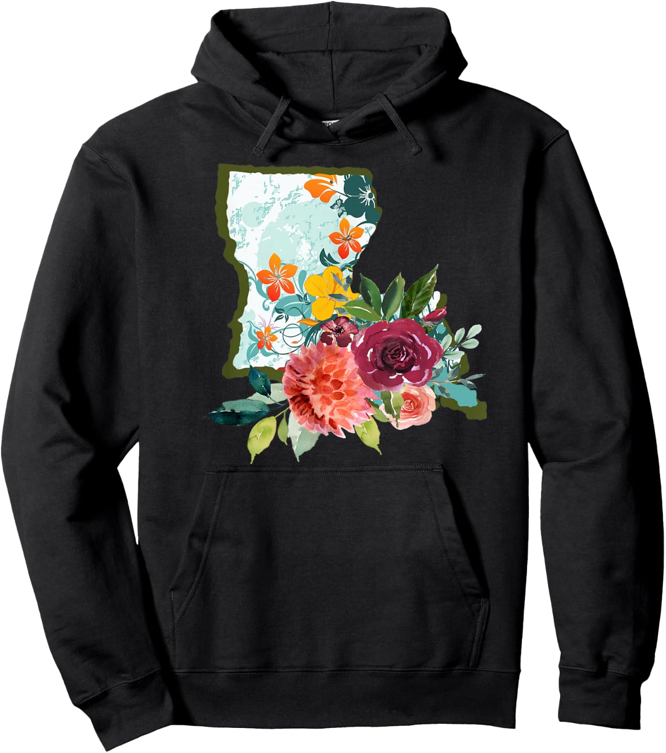 Louisiana Watercolor Flower Hoodie - Hoodie | Black