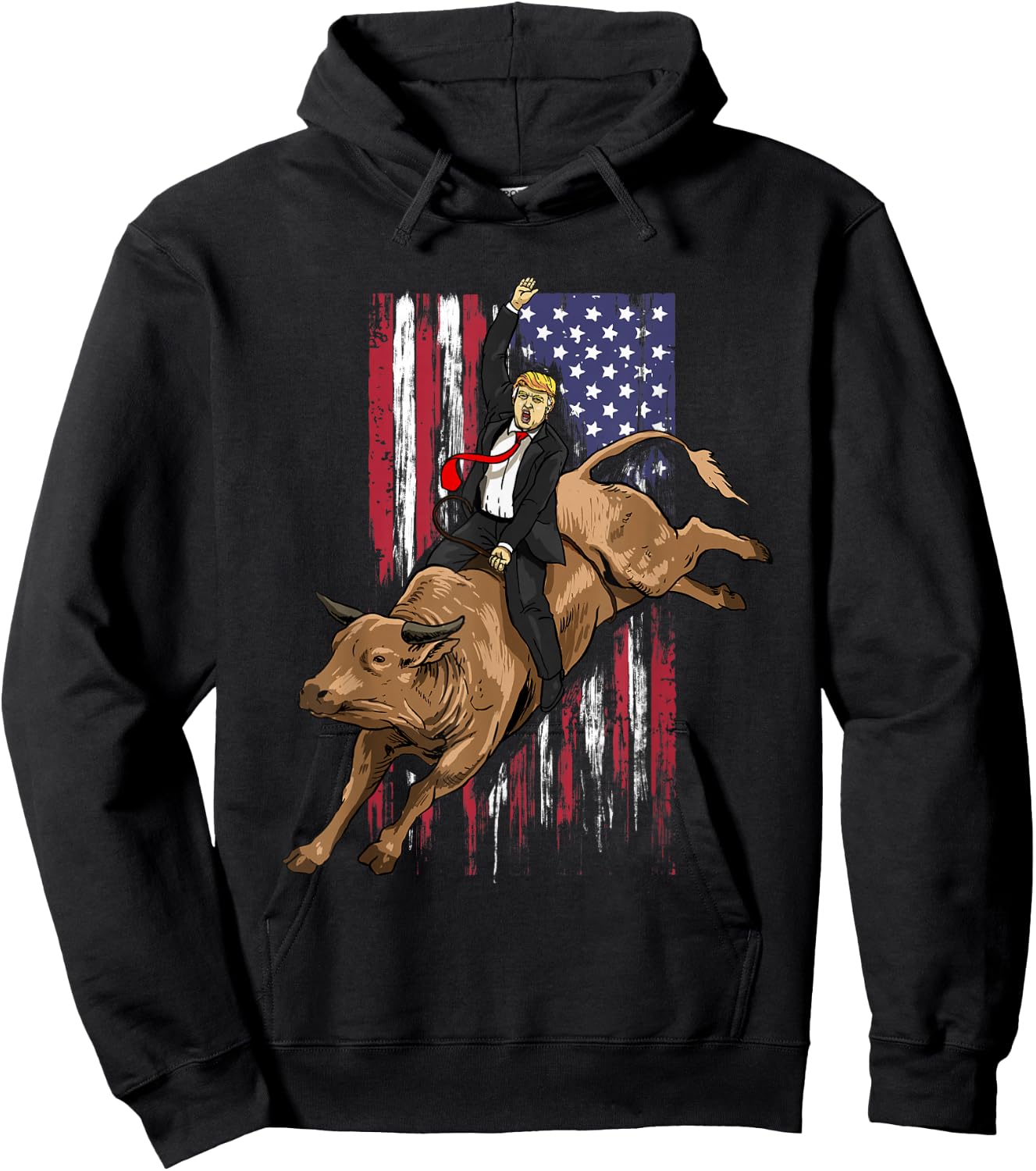 Rodeo Bull Rider Trump American Flag Cowboy Bull Riding Hoodie - Hoodie | Black